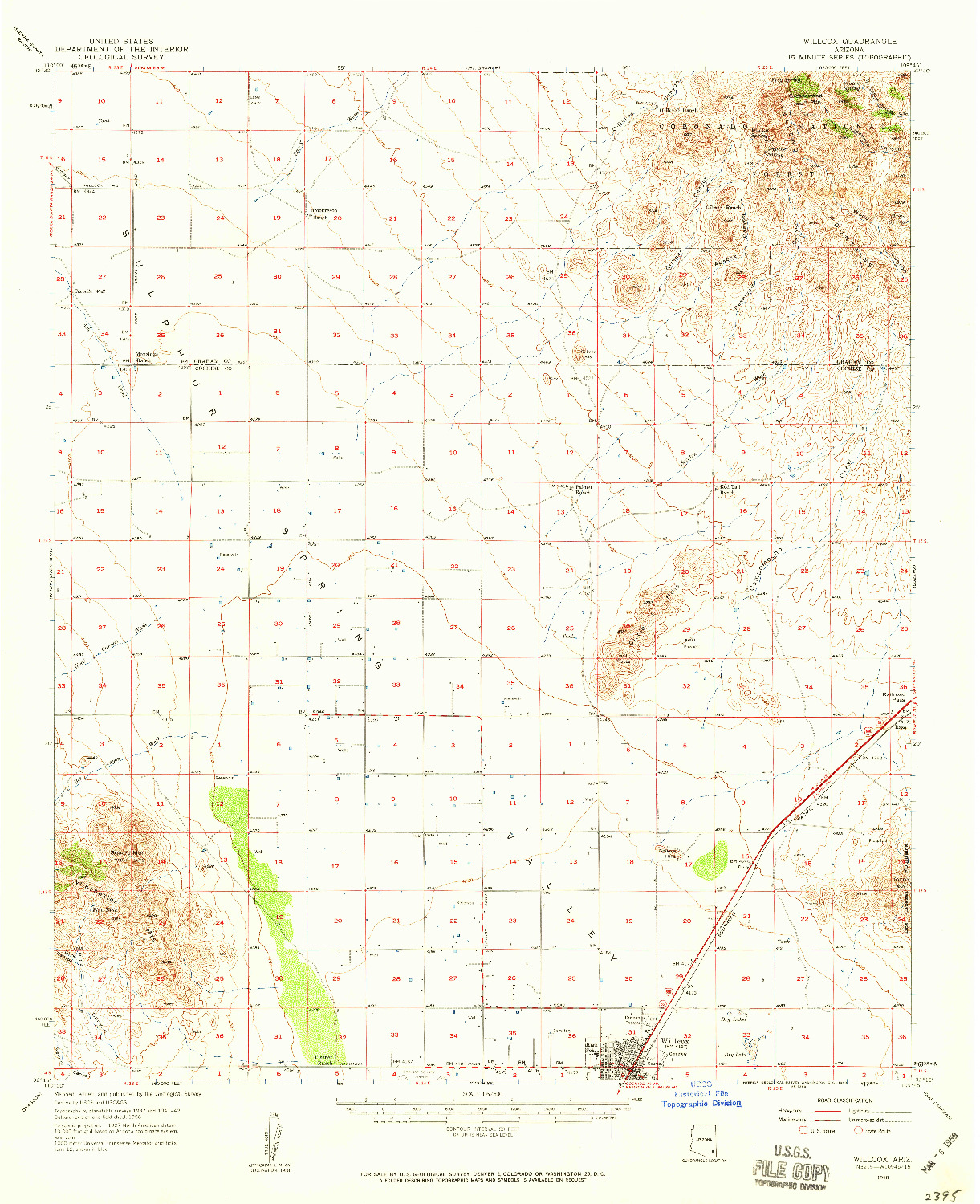 USGS 1:62500-SCALE QUADRANGLE FOR WILLCOX, AZ 1958
