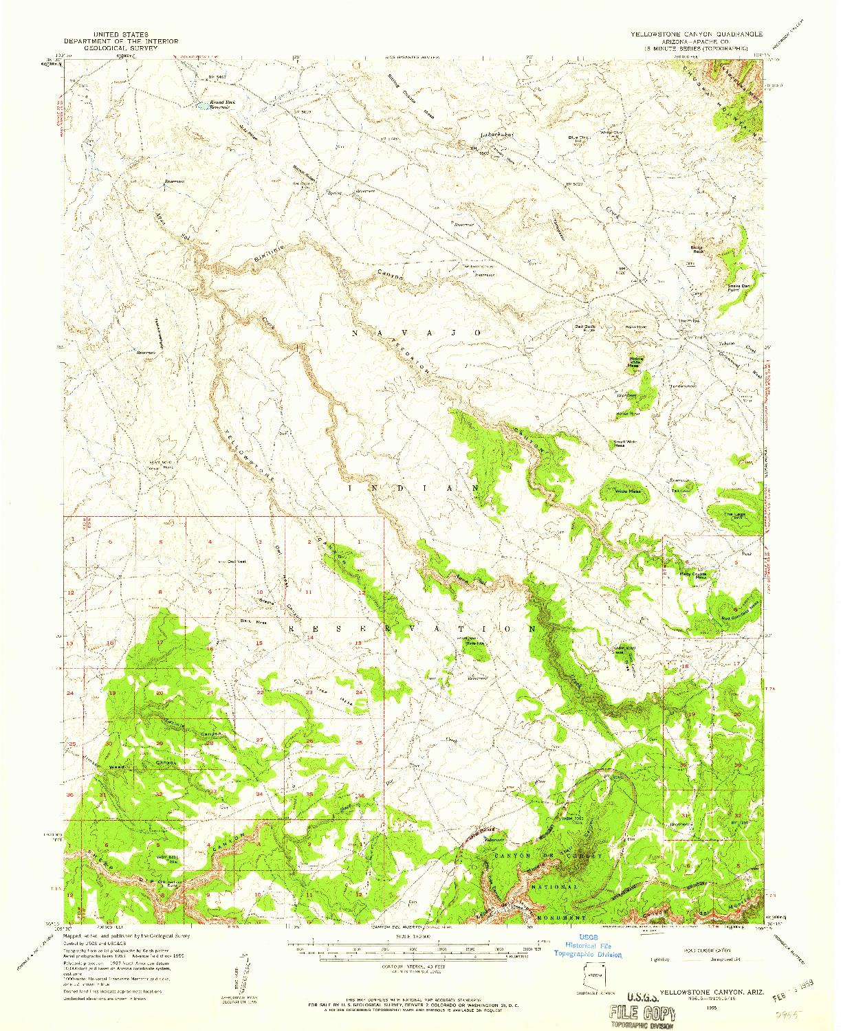 USGS 1:62500-SCALE QUADRANGLE FOR YELLOWSTONE CANYON, AZ 1955