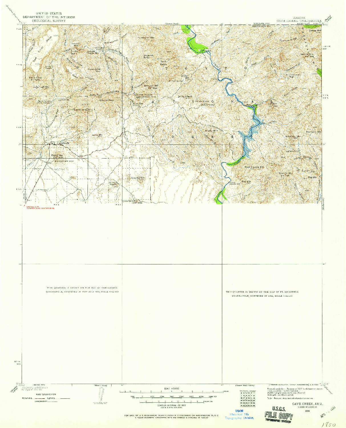 USGS 1:125000-SCALE QUADRANGLE FOR CAVE CREEK, AZ 1930