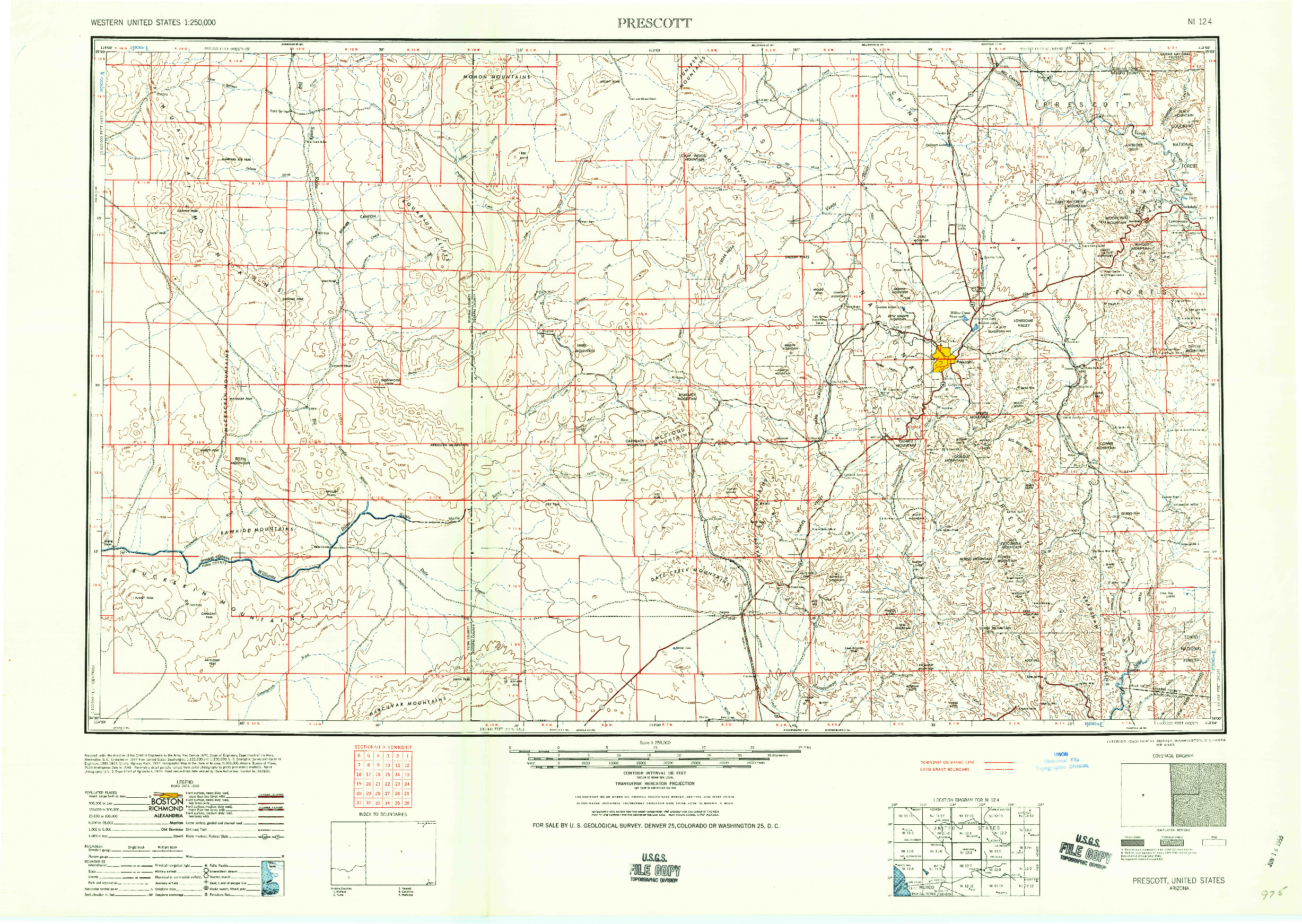 USGS 1:250000-SCALE QUADRANGLE FOR PRESCOTT, AZ 1959
