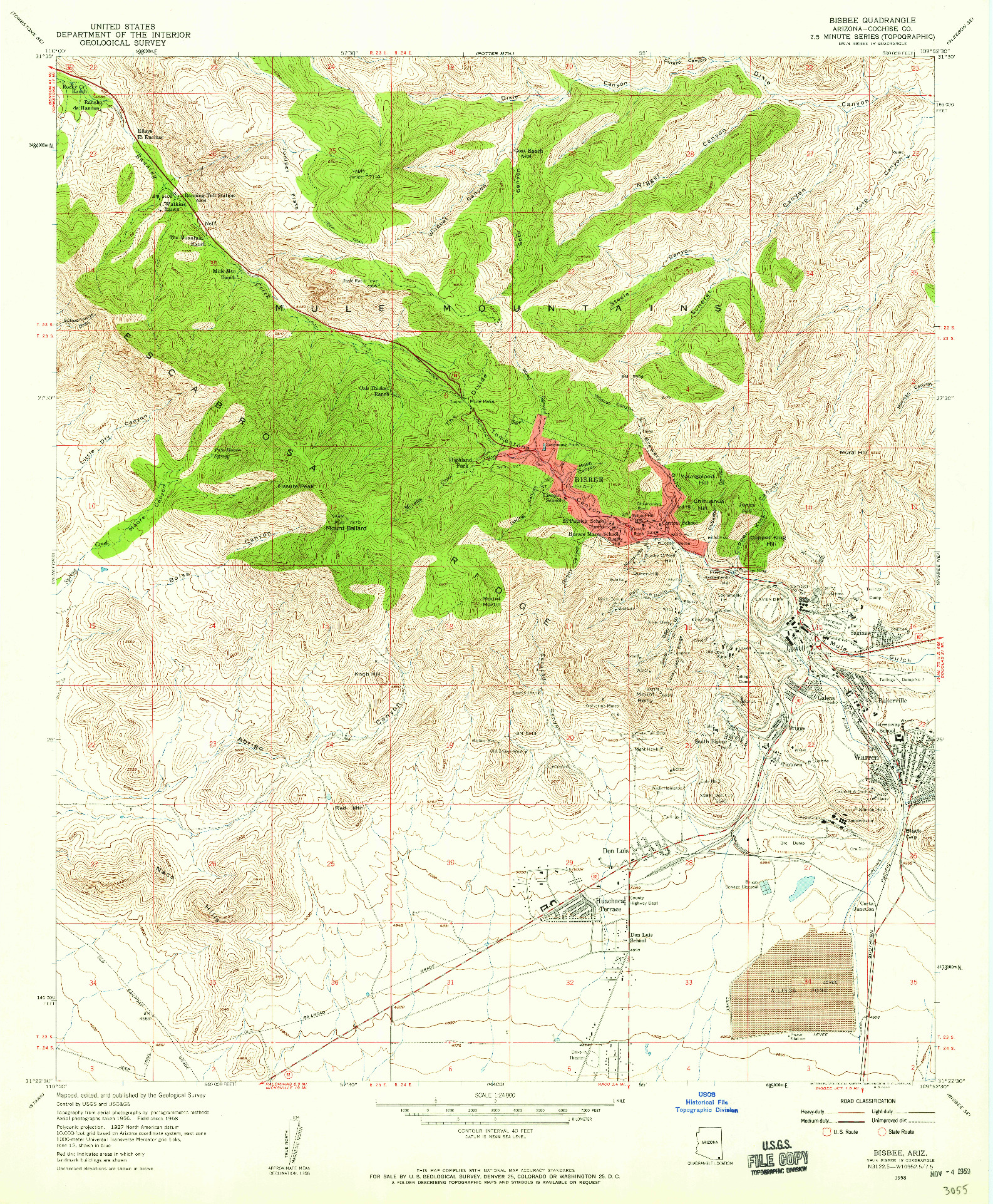 USGS 1:24000-SCALE QUADRANGLE FOR BISBEE, AZ 1958