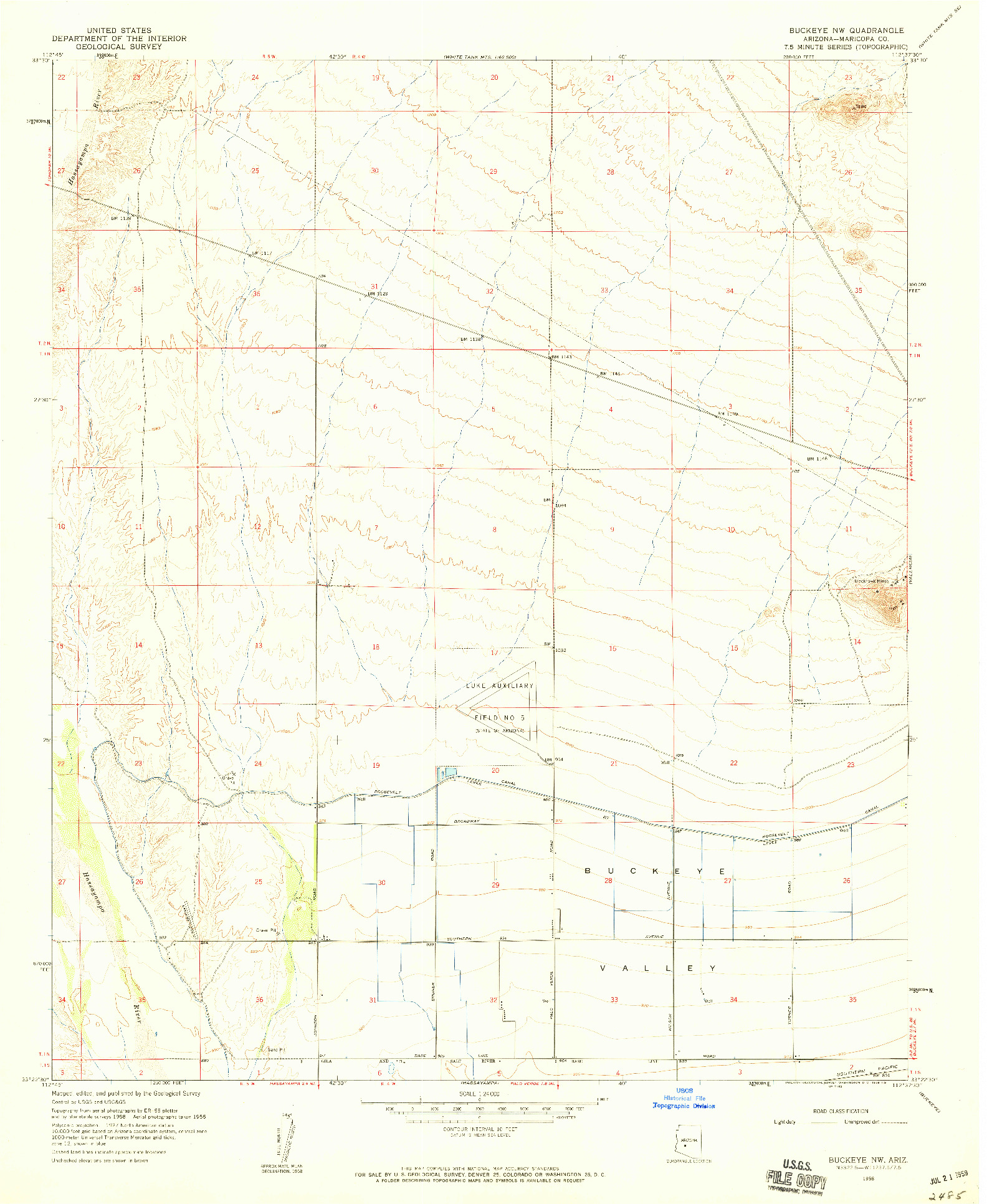 USGS 1:24000-SCALE QUADRANGLE FOR BUCKEYE NW, AZ 1958