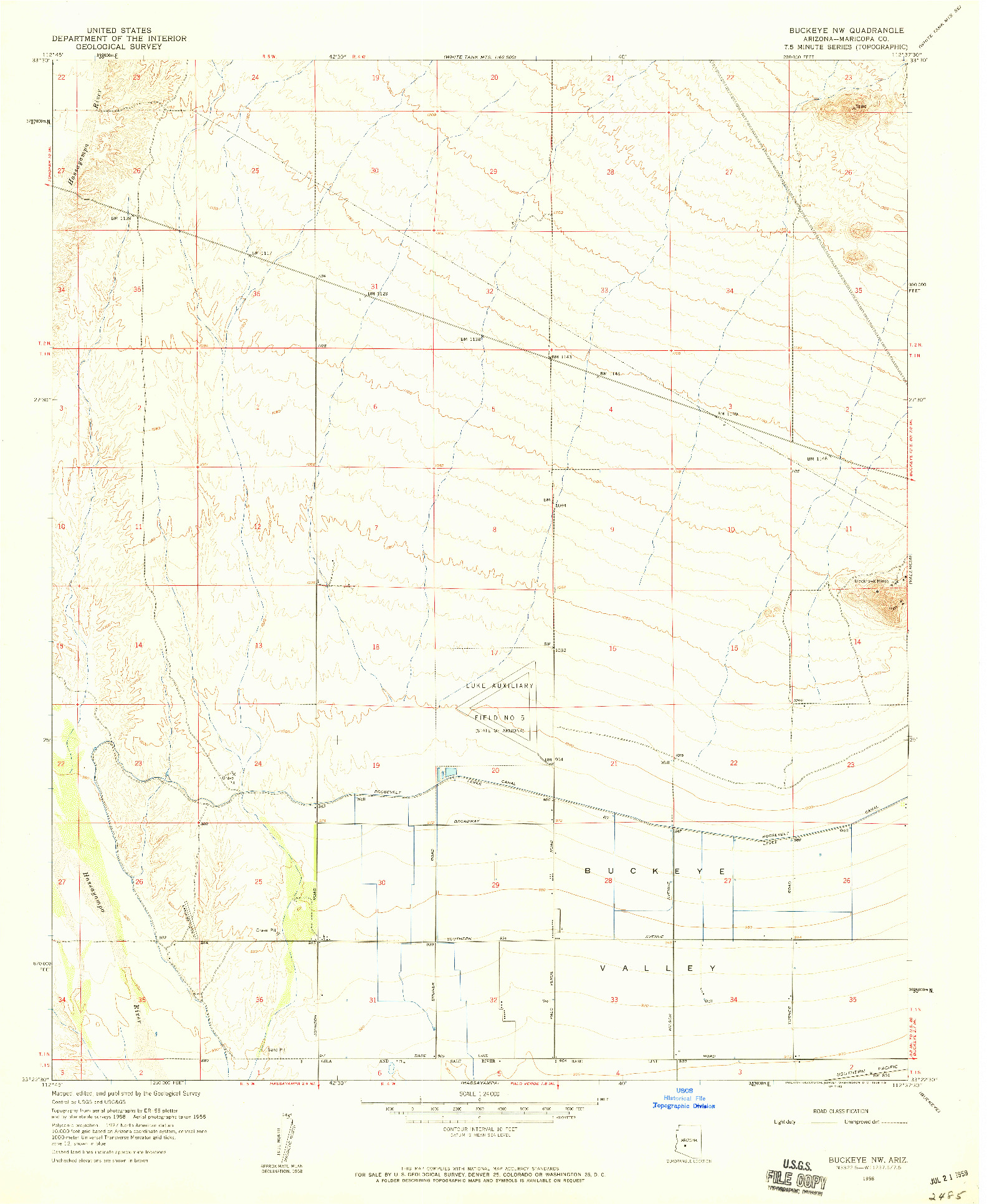 USGS 1:24000-SCALE QUADRANGLE FOR BUCKEYE NW, AZ 1958