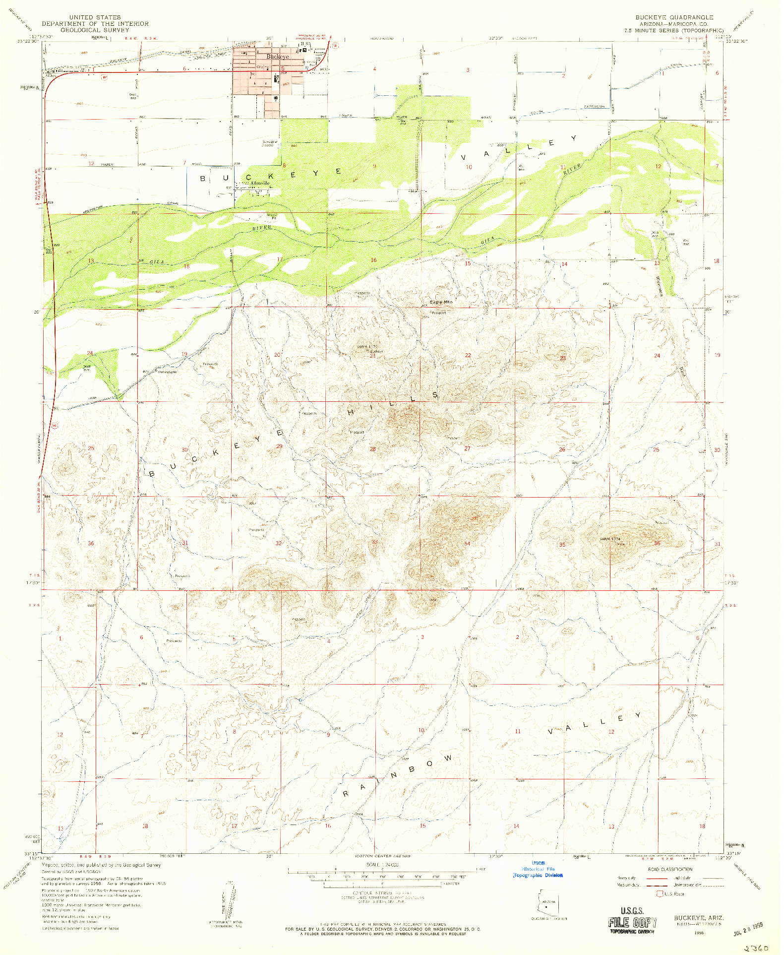 USGS 1:24000-SCALE QUADRANGLE FOR BUCKEYE, AZ 1958