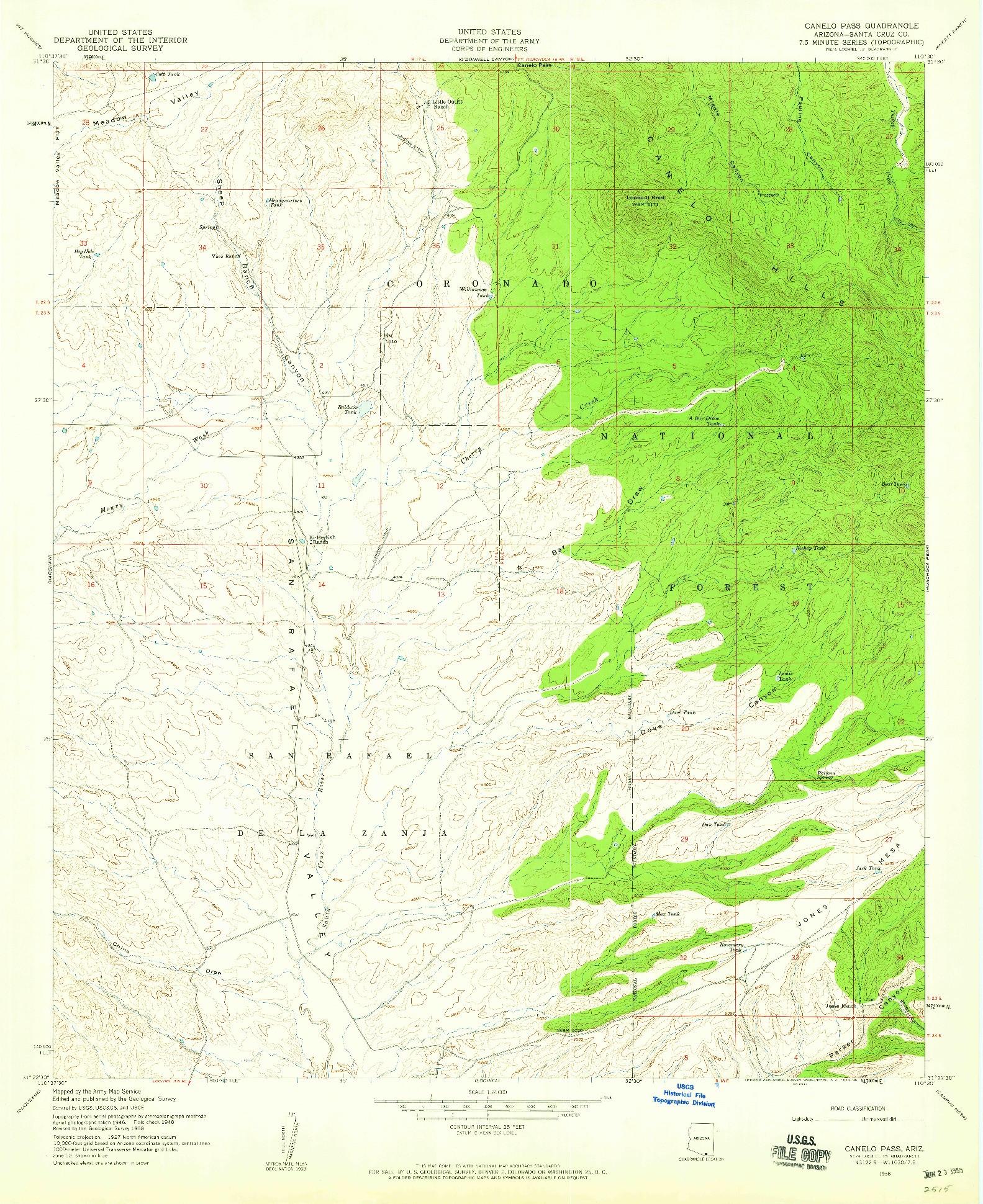 USGS 1:24000-SCALE QUADRANGLE FOR CANELO PASS, AZ 1958