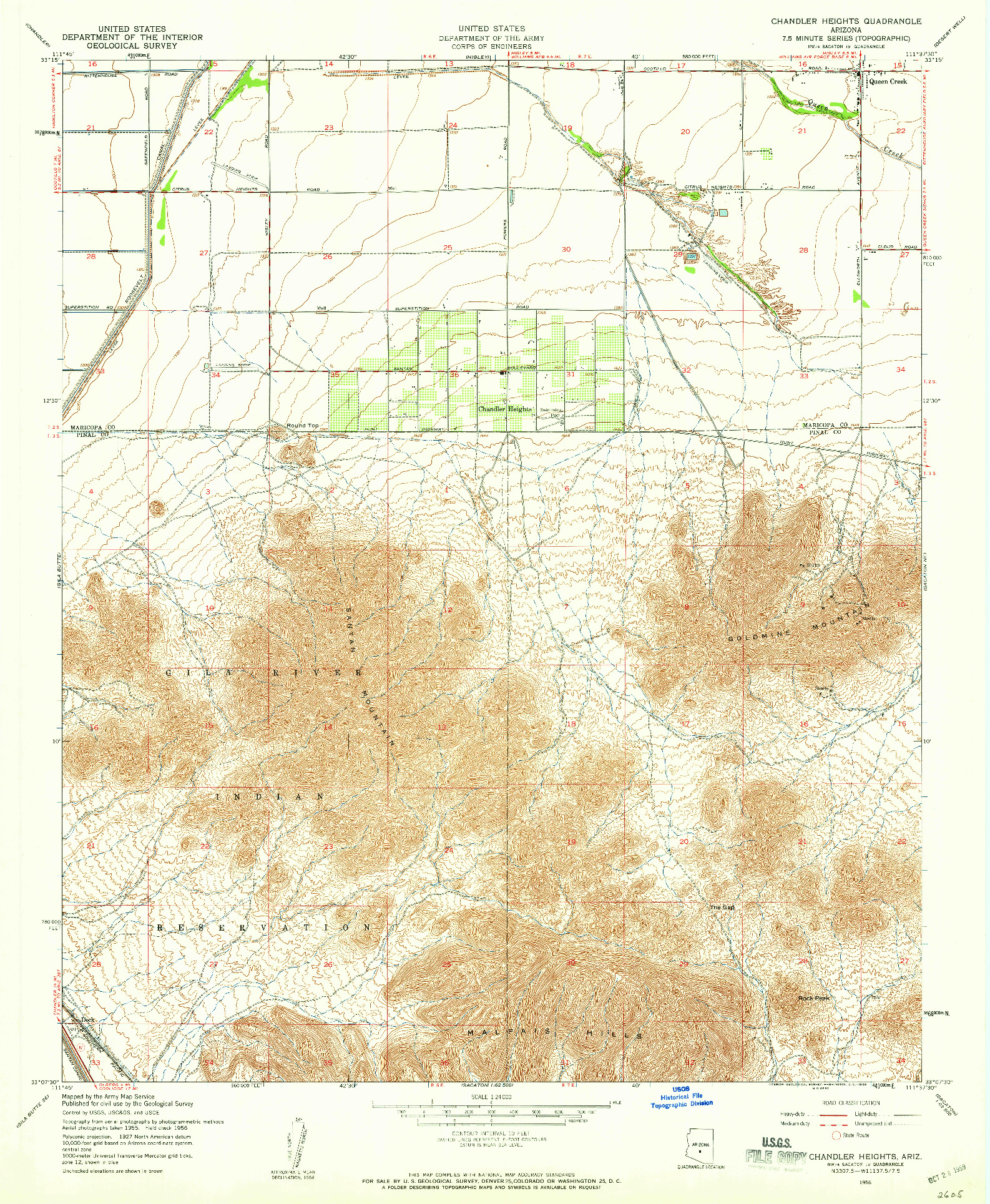 USGS 1:24000-SCALE QUADRANGLE FOR CHANDLER HEIGHTS, AZ 1956
