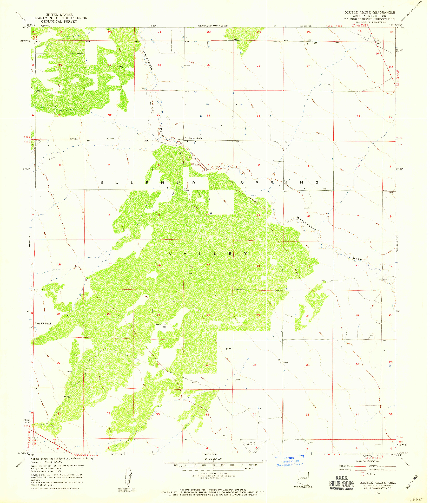 USGS 1:24000-SCALE QUADRANGLE FOR DOUBLE ADOBE, AZ 1958