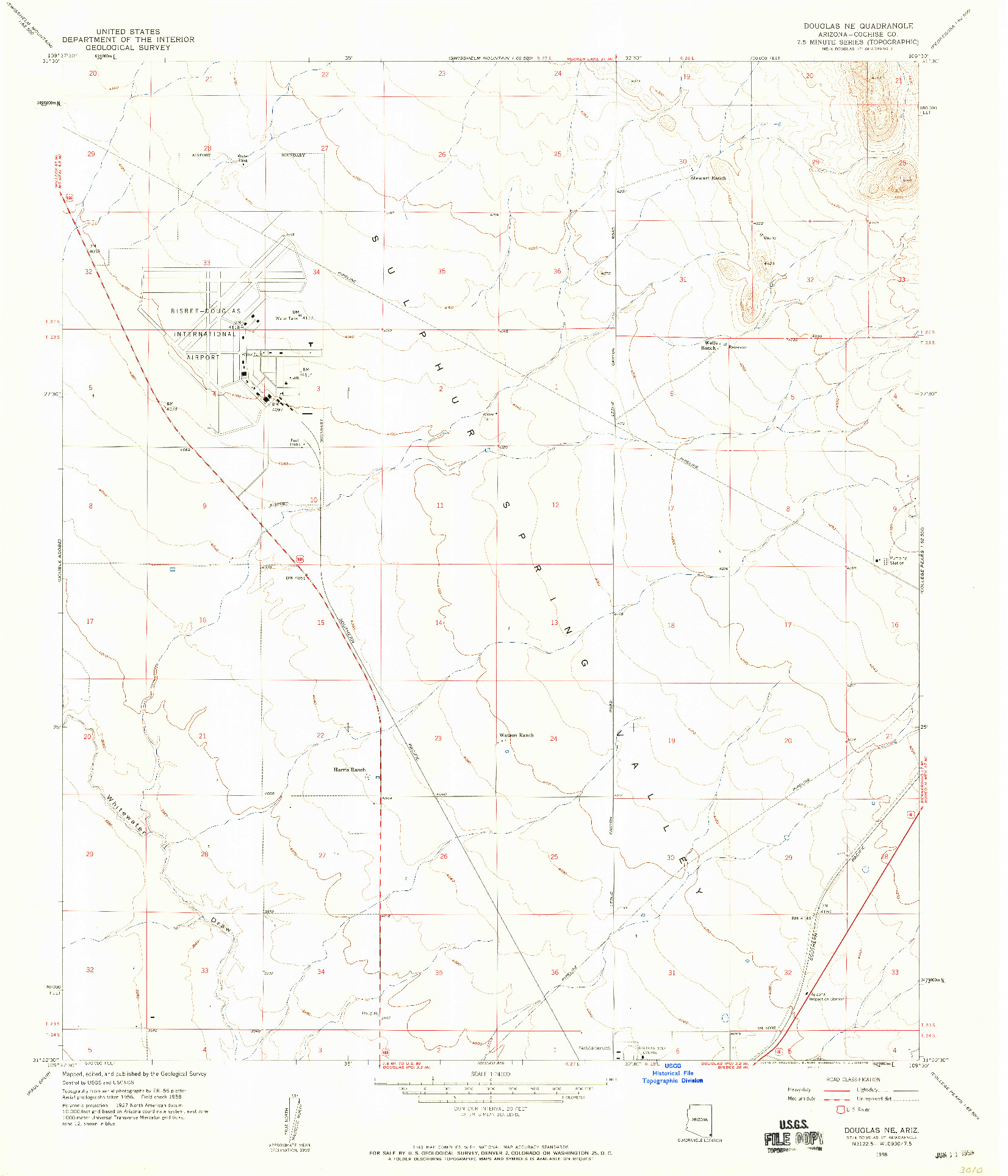 USGS 1:24000-SCALE QUADRANGLE FOR DOUGLAS NE, AZ 1958