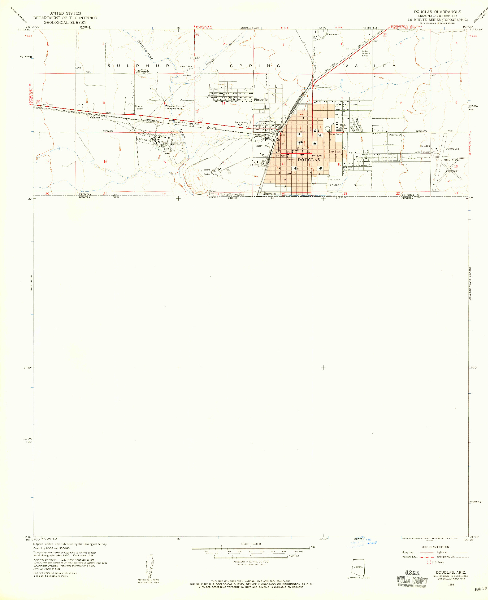 USGS 1:24000-SCALE QUADRANGLE FOR DOUGLAS, AZ 1958