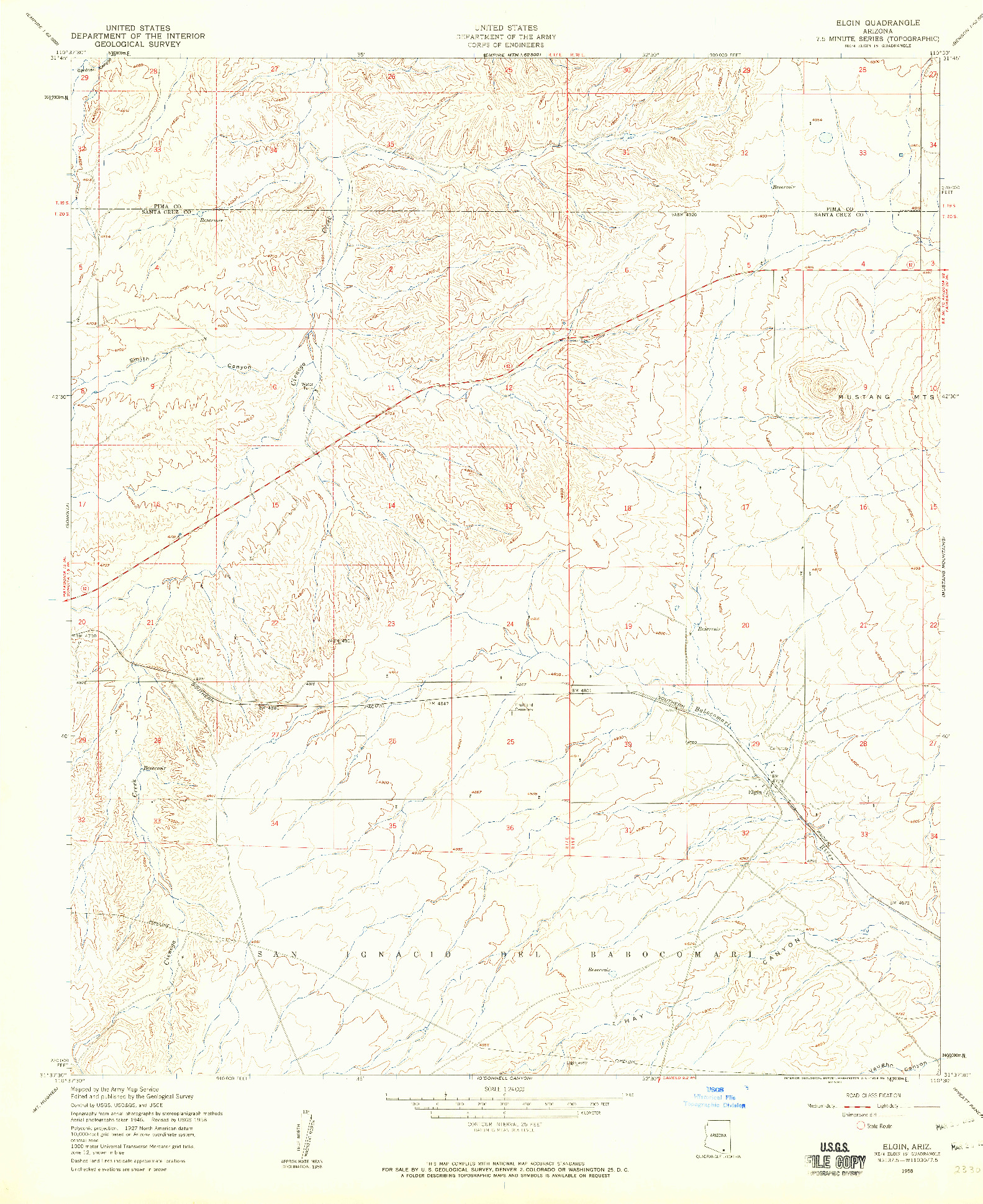 USGS 1:24000-SCALE QUADRANGLE FOR ELGIN, AZ 1958