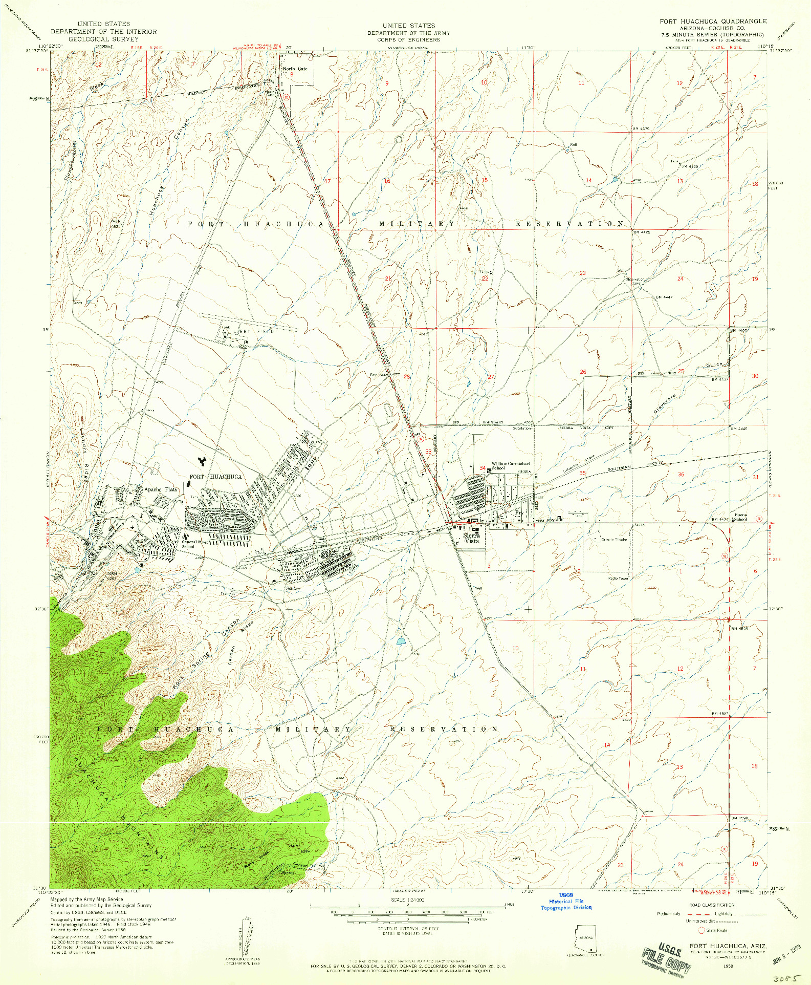 USGS 1:24000-SCALE QUADRANGLE FOR FORT HUACHUCA, AZ 1958