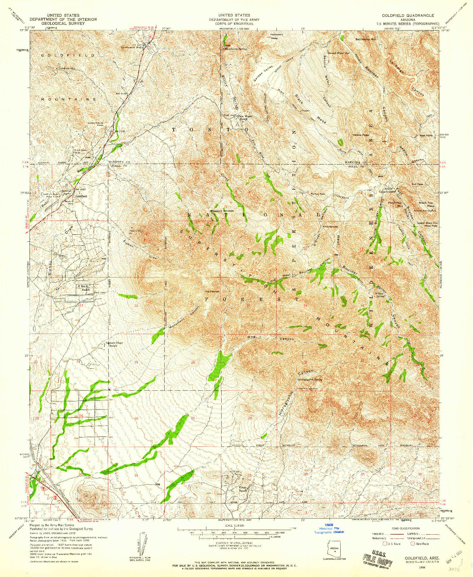 USGS 1:24000-SCALE QUADRANGLE FOR GOLDFIELD, AZ 1956