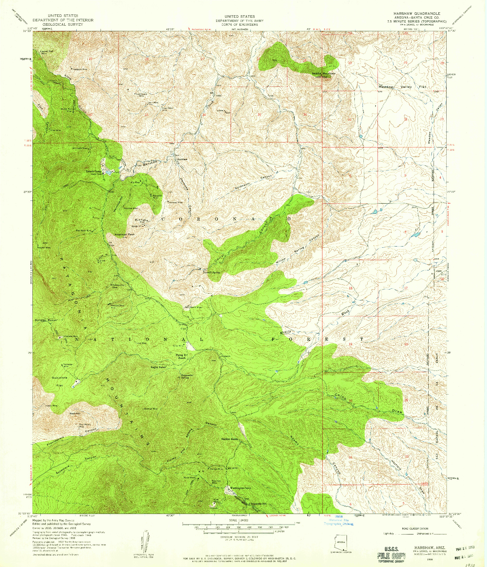 USGS 1:24000-SCALE QUADRANGLE FOR HARSHAW, AZ 1958
