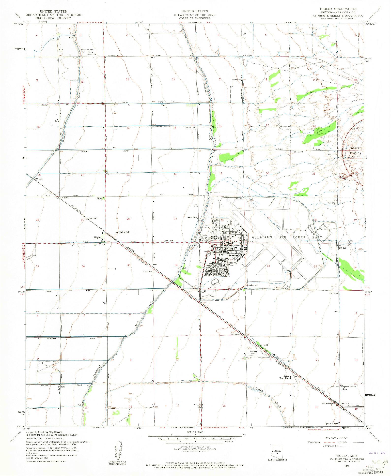 USGS 1:24000-SCALE QUADRANGLE FOR HIGLEY, AZ 1956