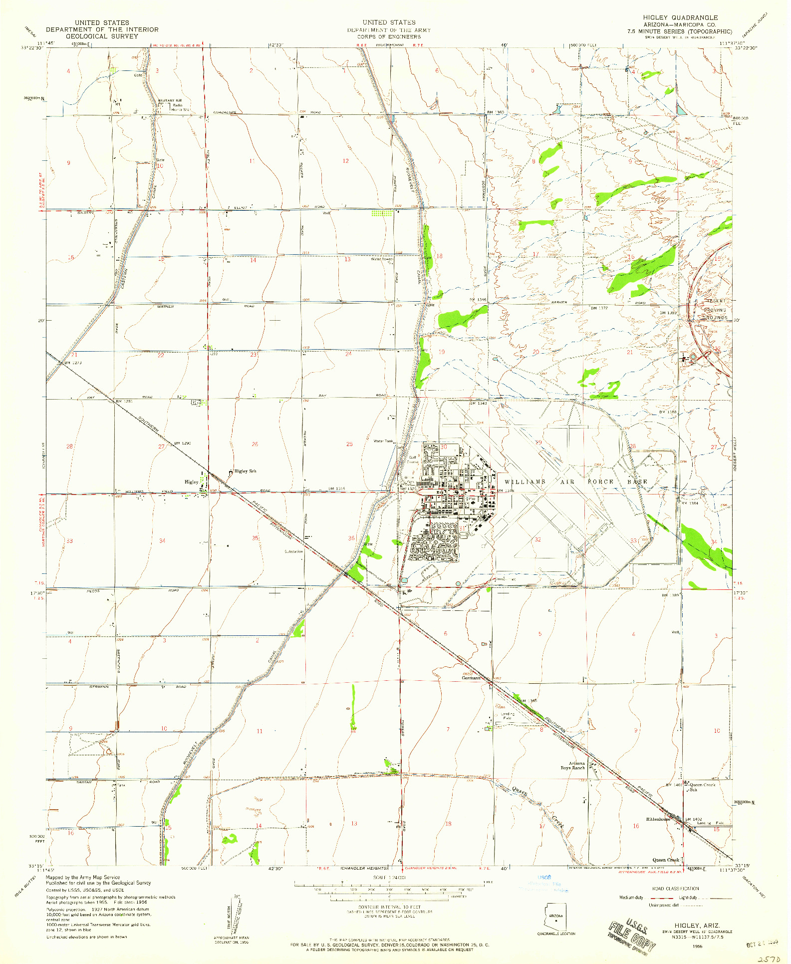 USGS 1:24000-SCALE QUADRANGLE FOR HIGLEY, AZ 1956