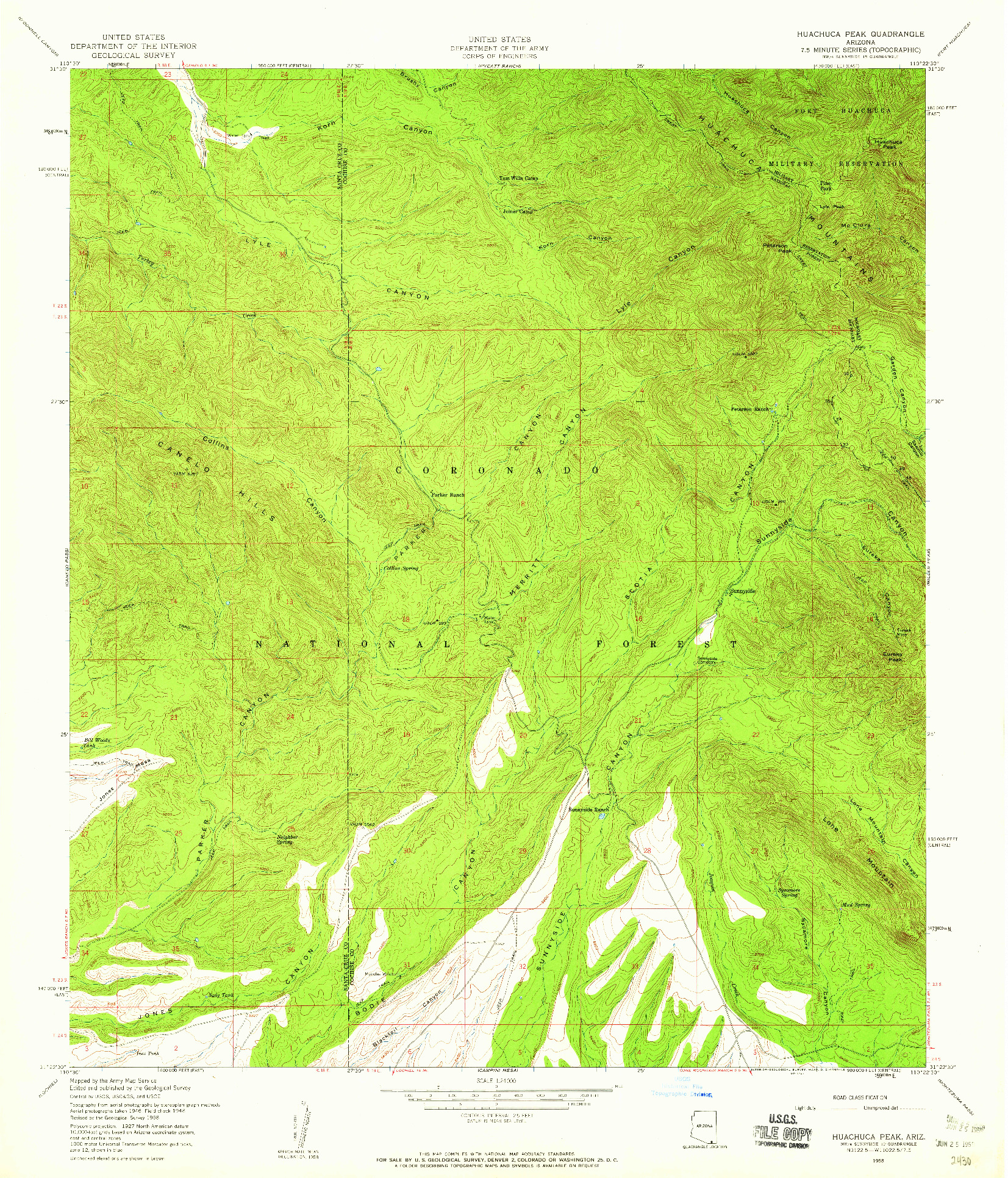 USGS 1:24000-SCALE QUADRANGLE FOR HUACHUCA PEAK, AZ 1958