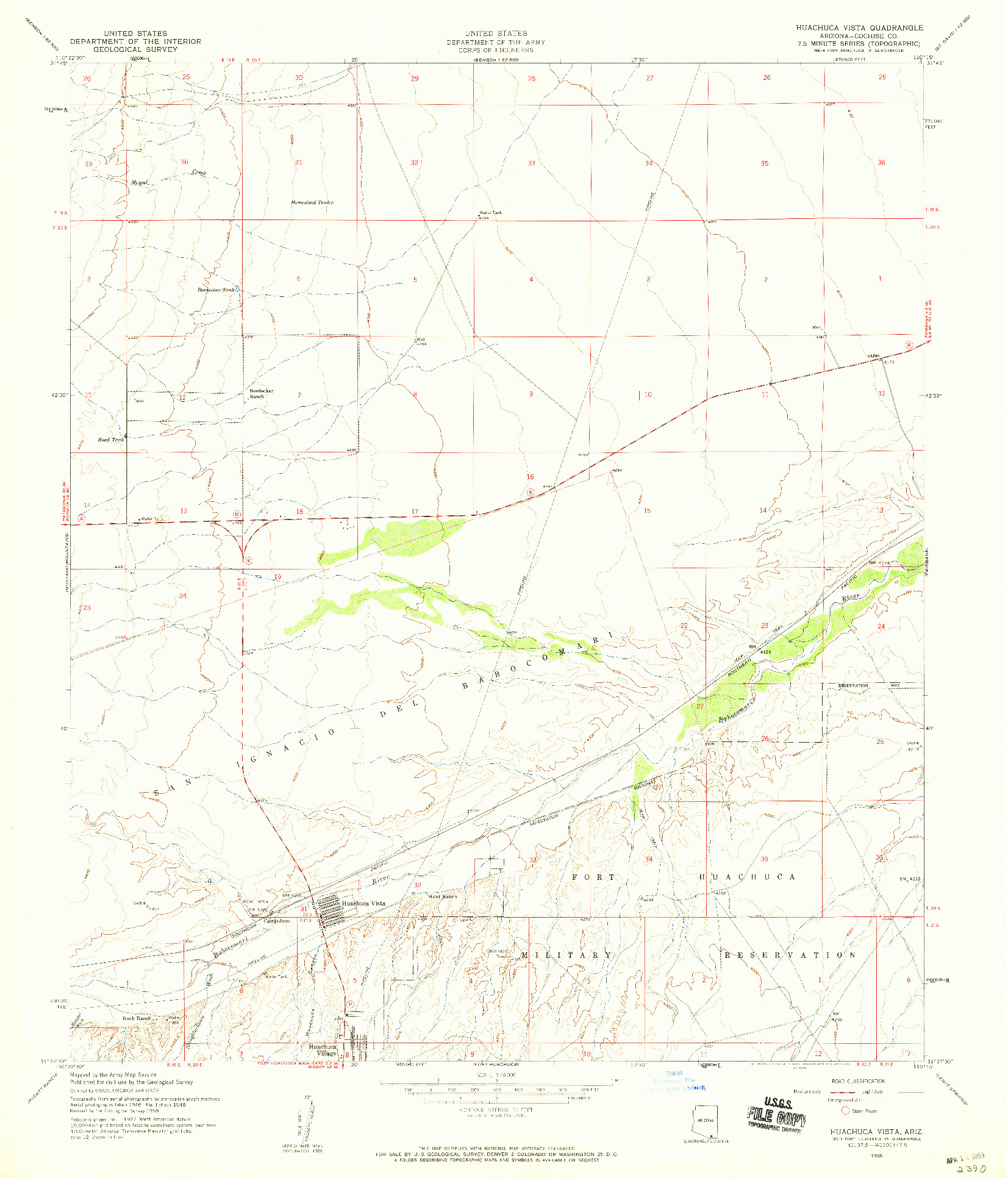 USGS 1:24000-SCALE QUADRANGLE FOR HUACHUCA VISTA, AZ 1958