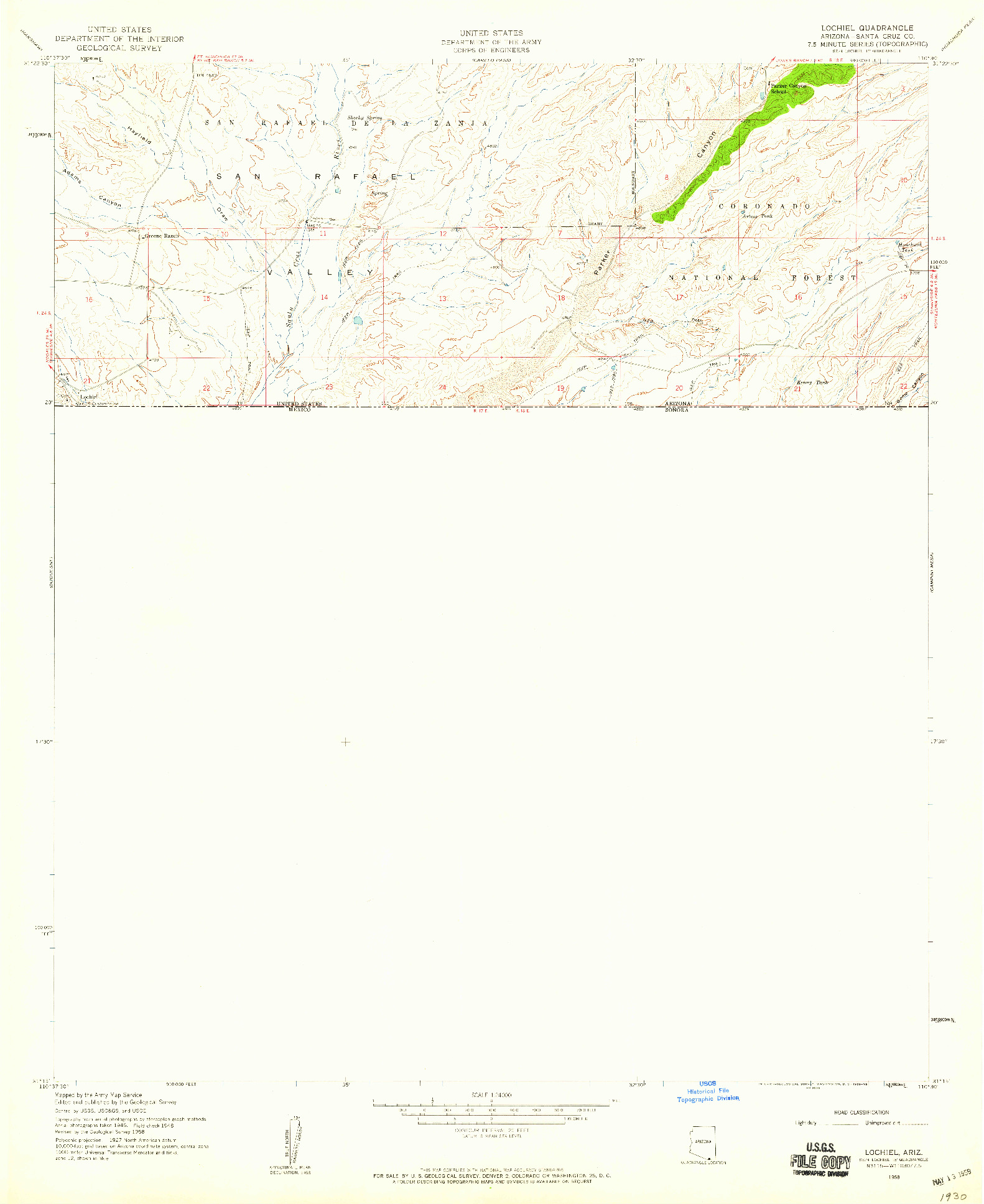 USGS 1:24000-SCALE QUADRANGLE FOR LOCHIEL, AZ 1958