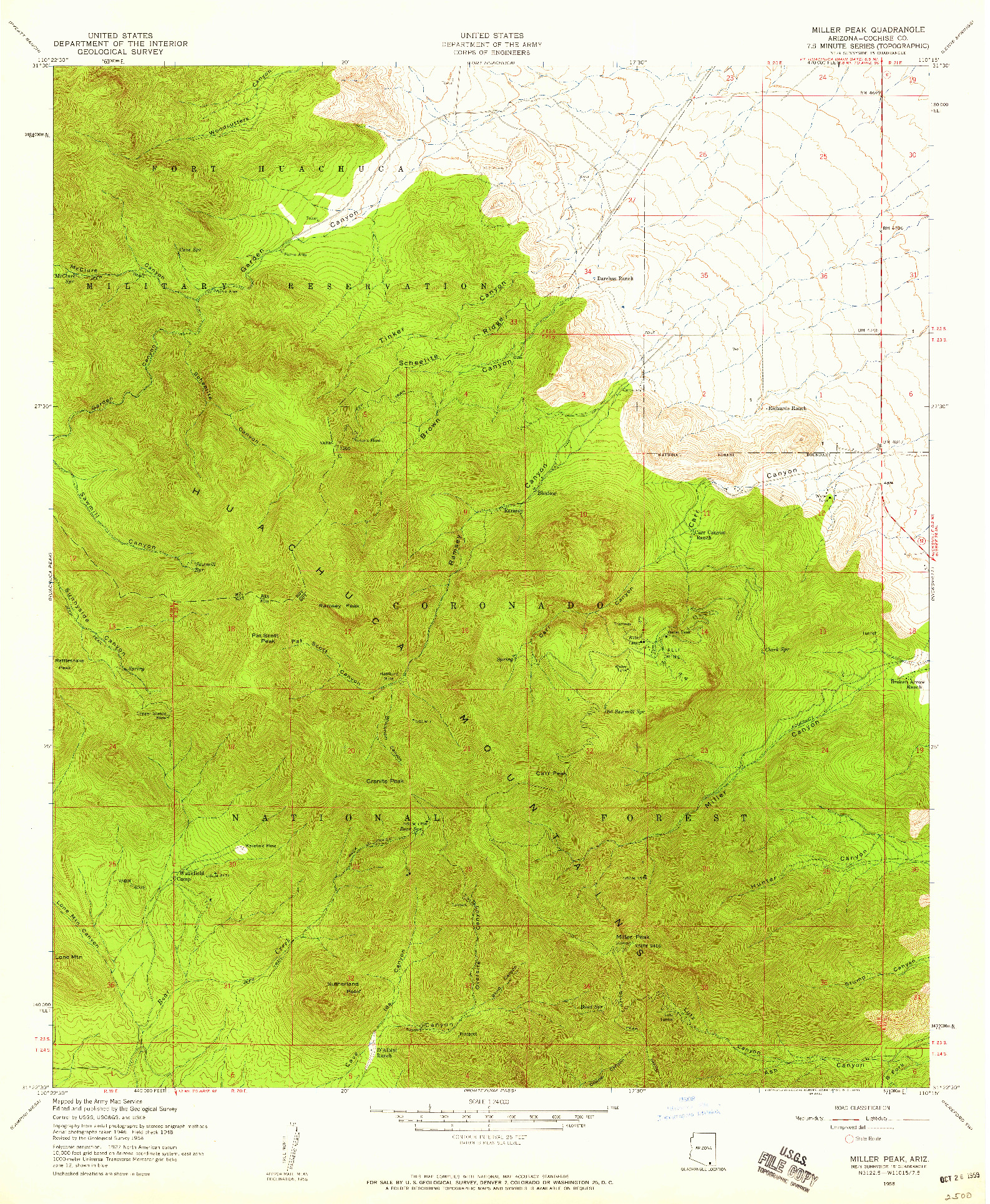 USGS 1:24000-SCALE QUADRANGLE FOR MILLER PEAK, AZ 1958