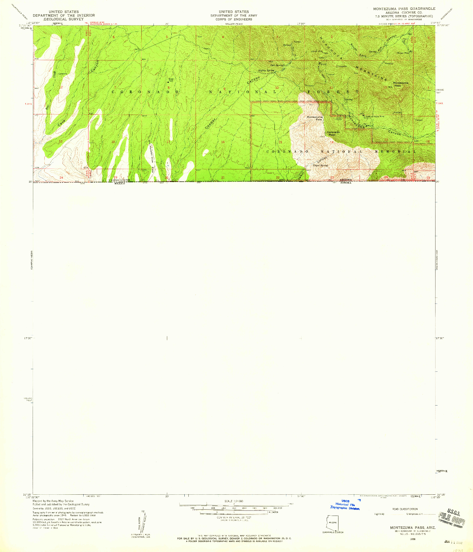 USGS 1:24000-SCALE QUADRANGLE FOR MONTEZUMA PASS, AZ 1958