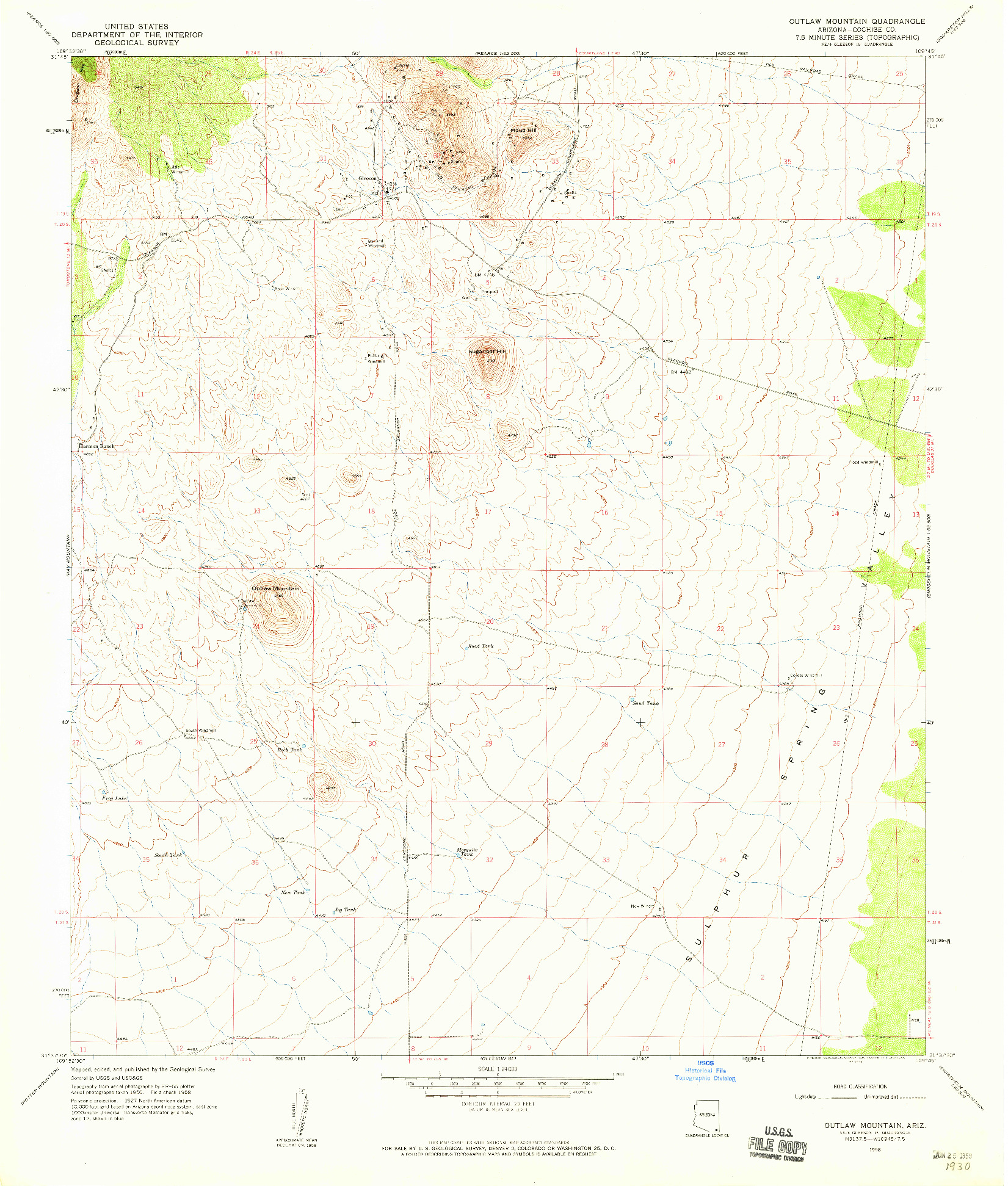 USGS 1:24000-SCALE QUADRANGLE FOR OUTLAW MOUNTAIN, AZ 1958