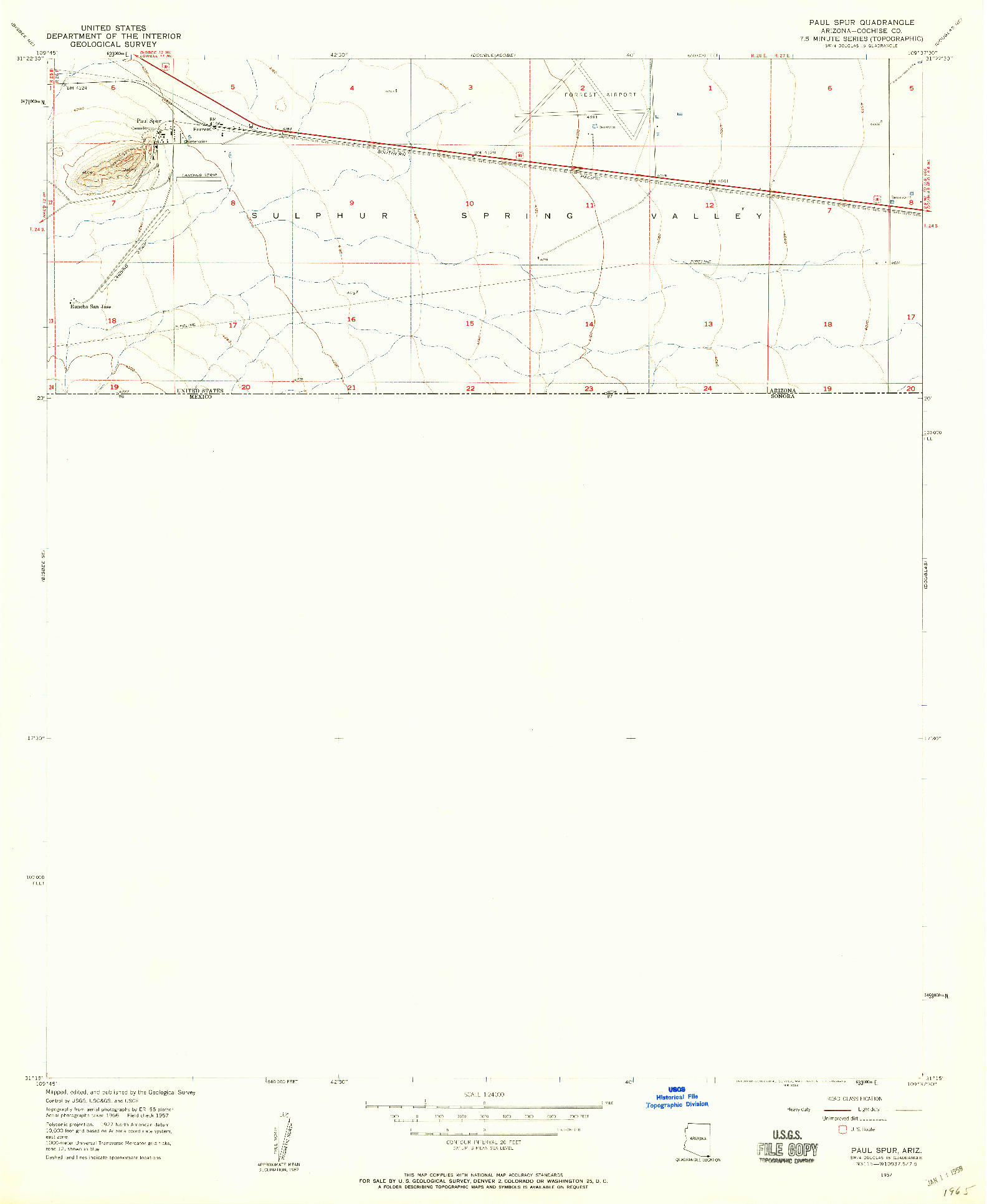 USGS 1:24000-SCALE QUADRANGLE FOR PAUL SPUR, AZ 1957