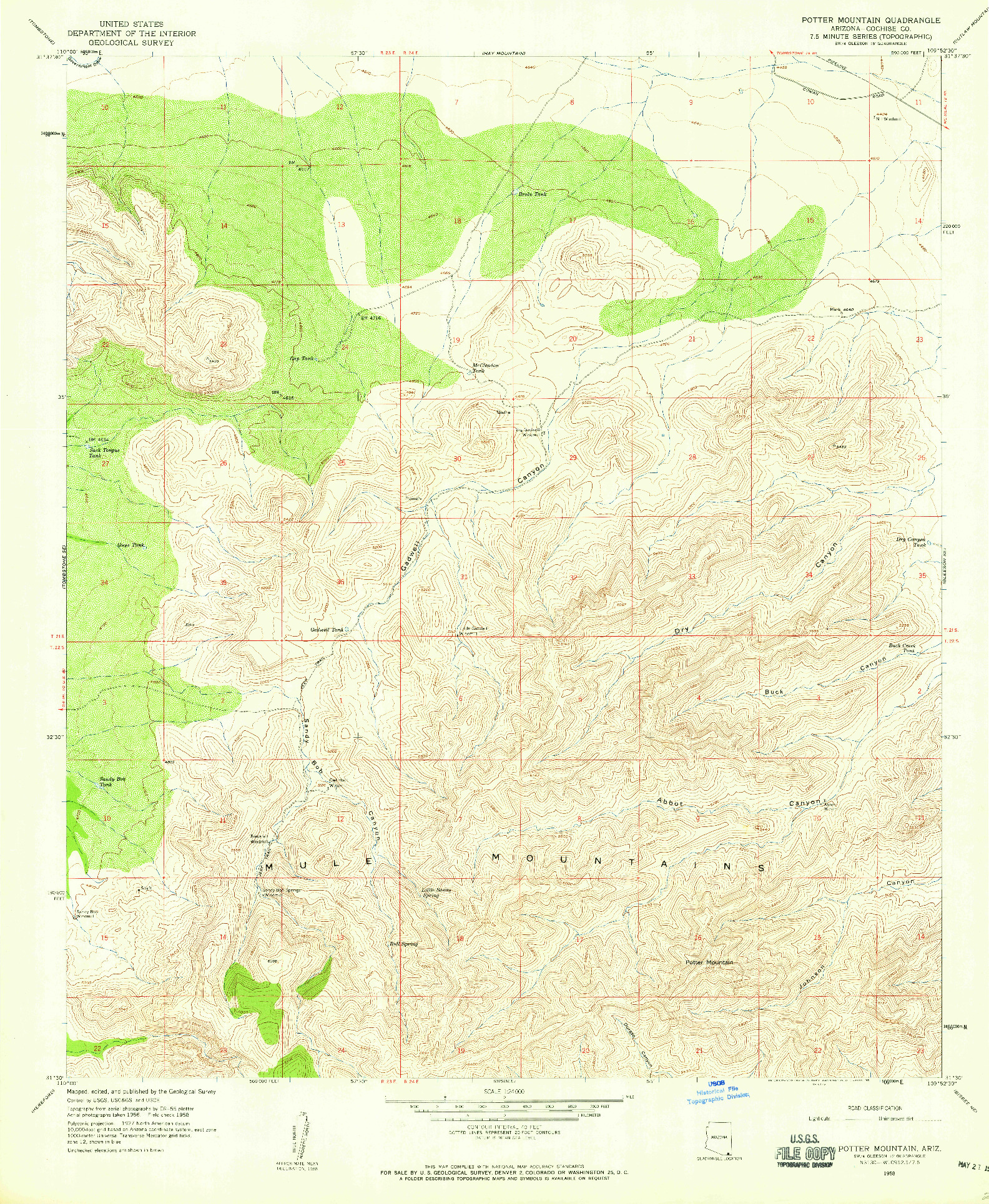 USGS 1:24000-SCALE QUADRANGLE FOR POTTER MOUNTAIN, AZ 1958