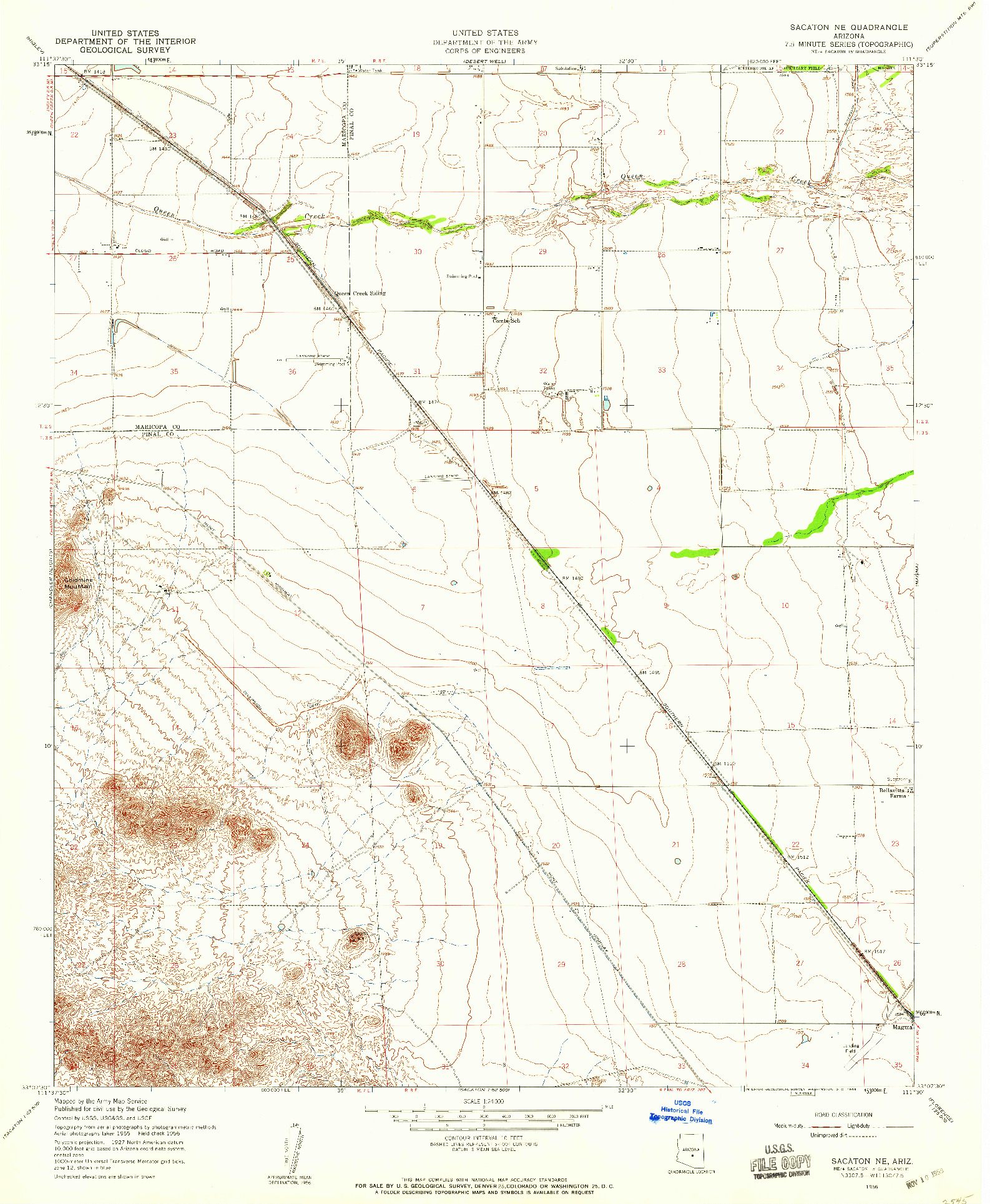 USGS 1:24000-SCALE QUADRANGLE FOR SACATON NE, AZ 1956