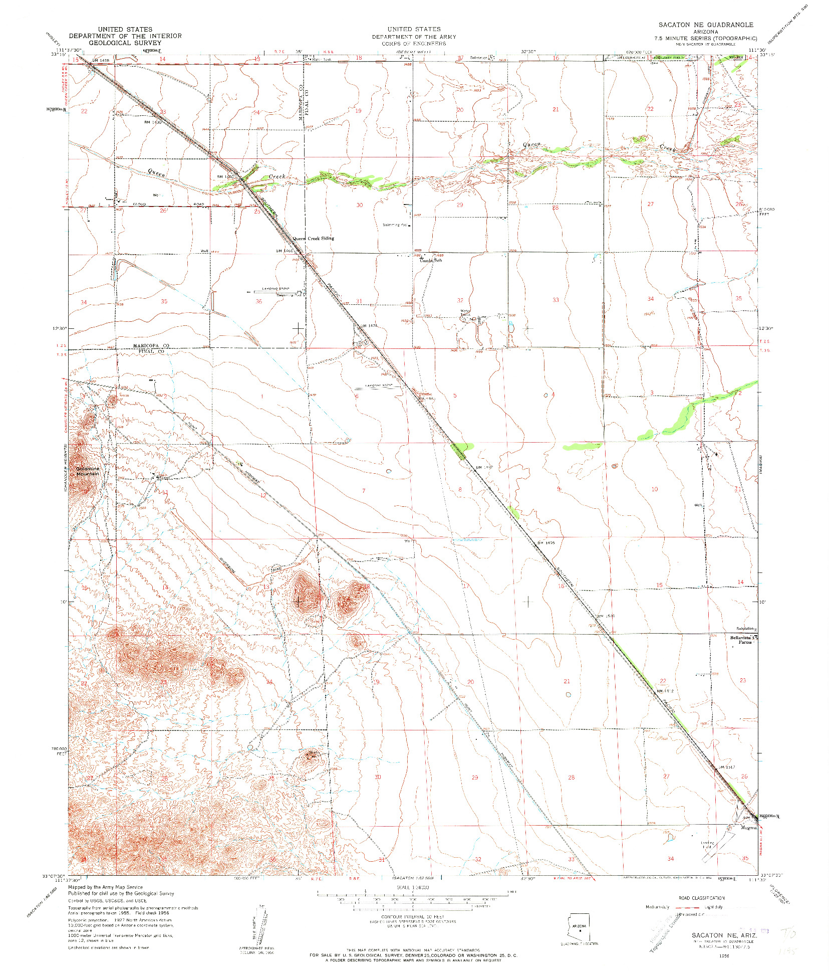 USGS 1:24000-SCALE QUADRANGLE FOR SACATON NE, AZ 1956