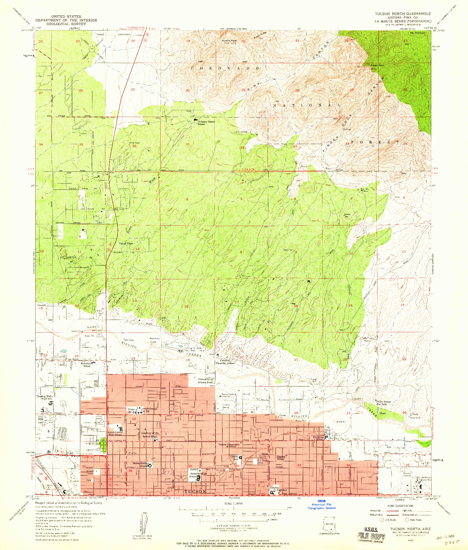 USGS 1:24000-SCALE QUADRANGLE FOR TUCSON NORTH, AZ 1957