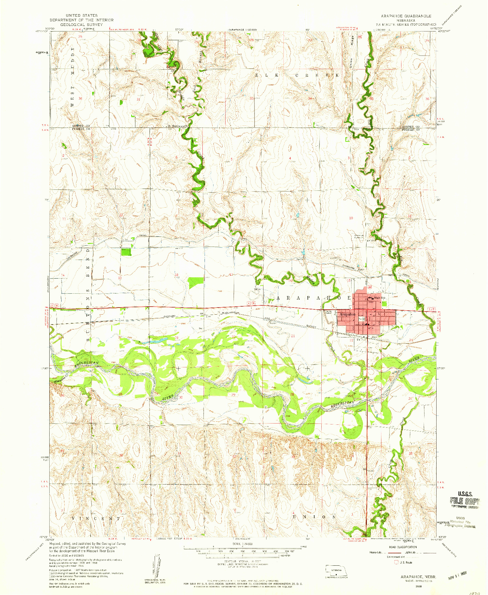 USGS 1:24000-SCALE QUADRANGLE FOR ARAPAHOE, NE 1958