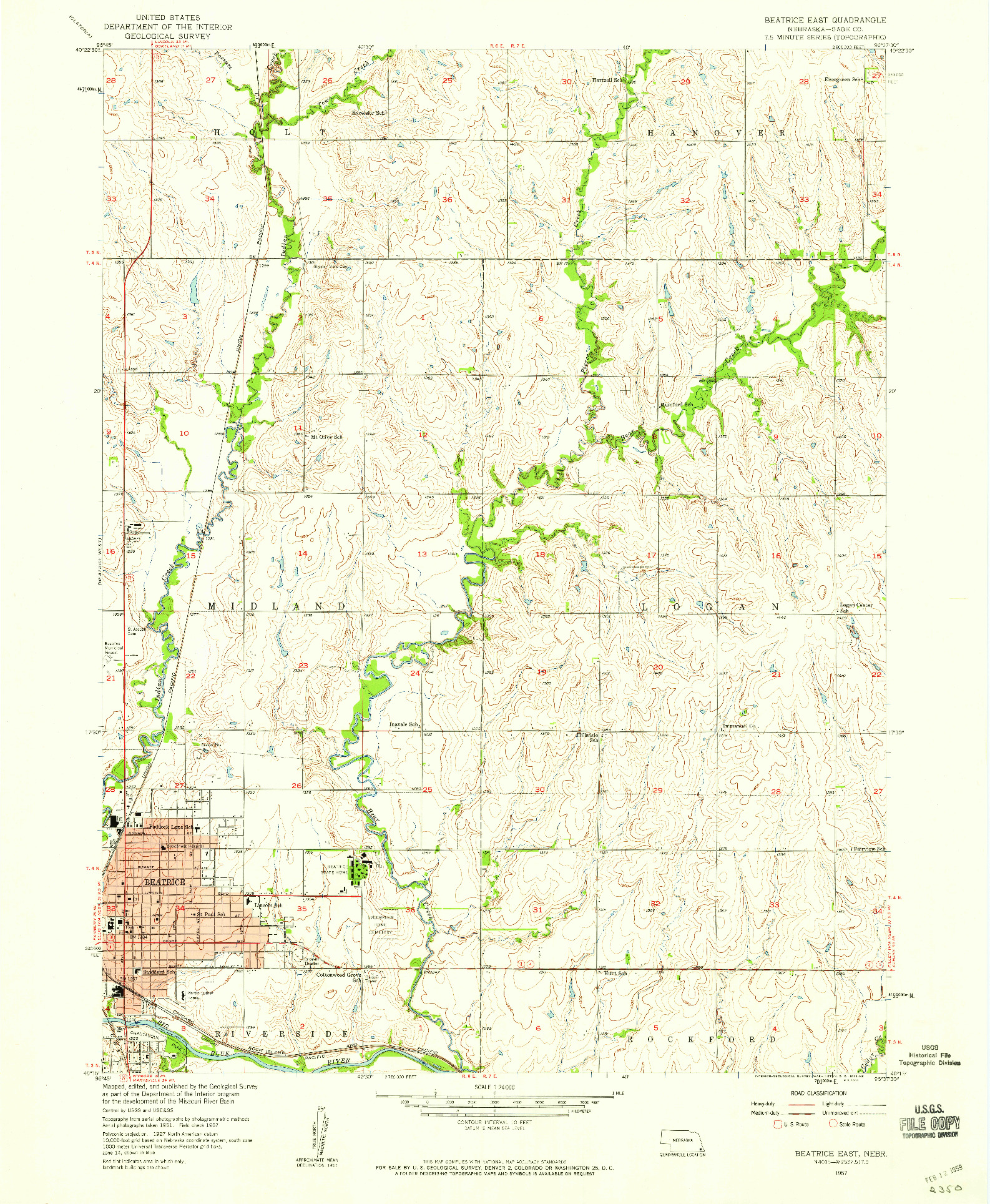 USGS 1:24000-SCALE QUADRANGLE FOR BEATRICE EAST, NE 1957