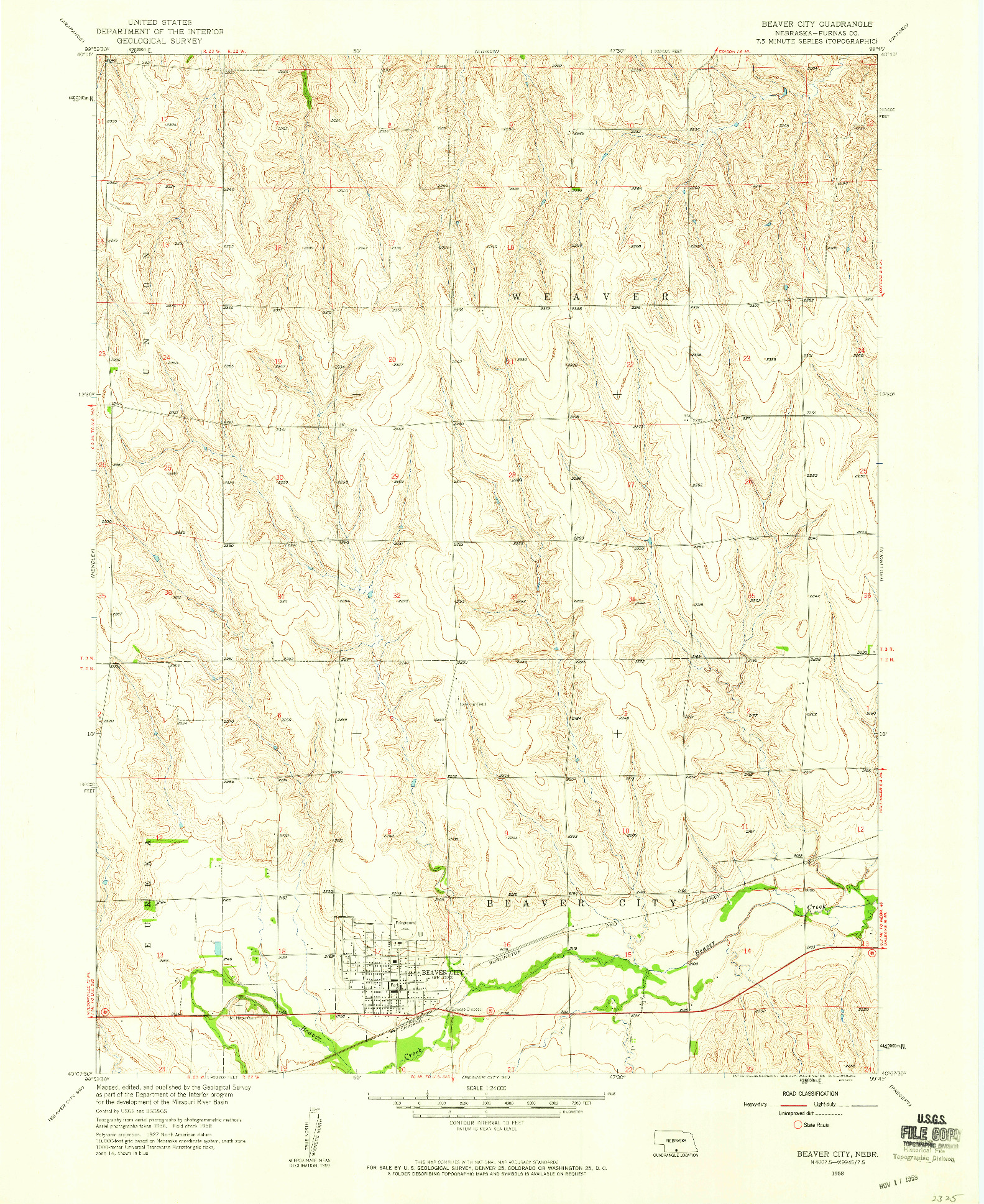 USGS 1:24000-SCALE QUADRANGLE FOR BEAVER CITY, NE 1958