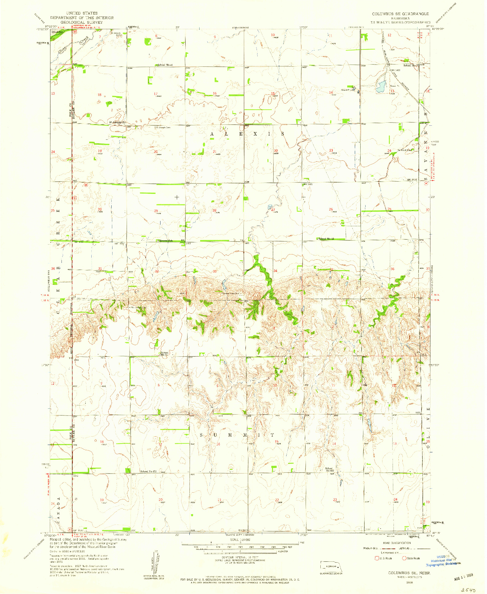 USGS 1:24000-SCALE QUADRANGLE FOR COLUMBUS SE, NE 1958