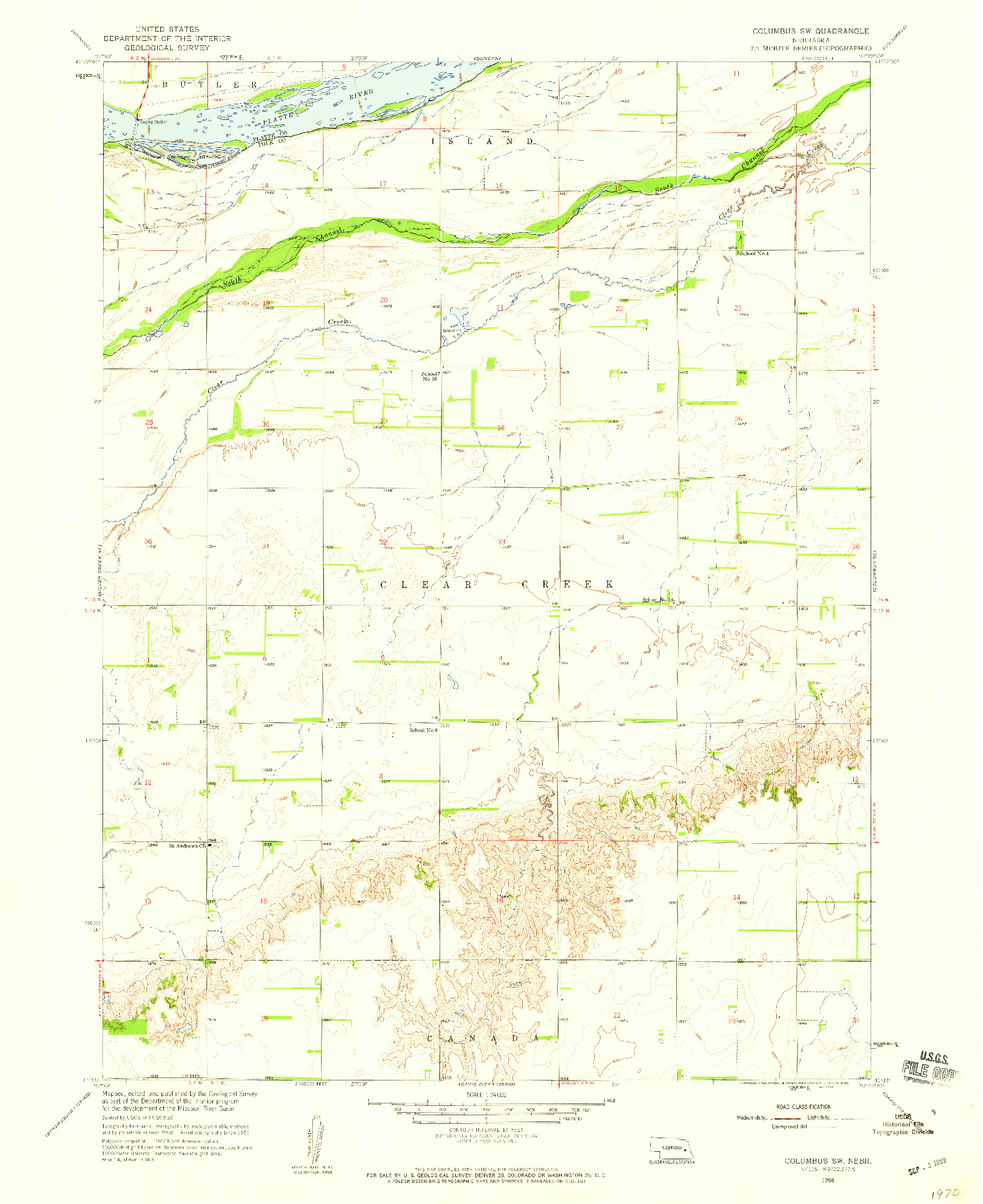 USGS 1:24000-SCALE QUADRANGLE FOR COLUMBUS SW, NE 1958