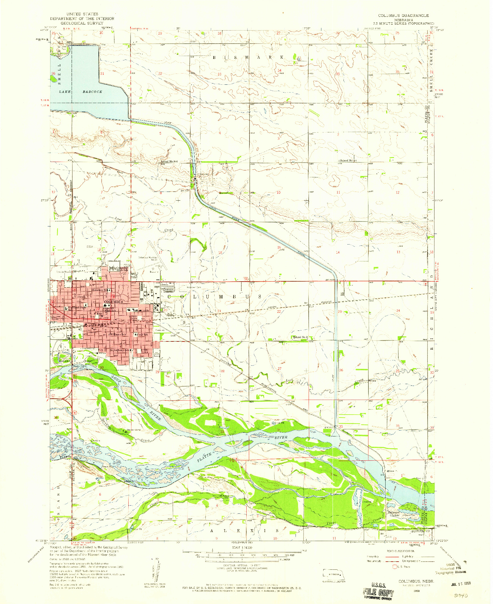 USGS 1:24000-SCALE QUADRANGLE FOR COLUMBUS, NE 1958