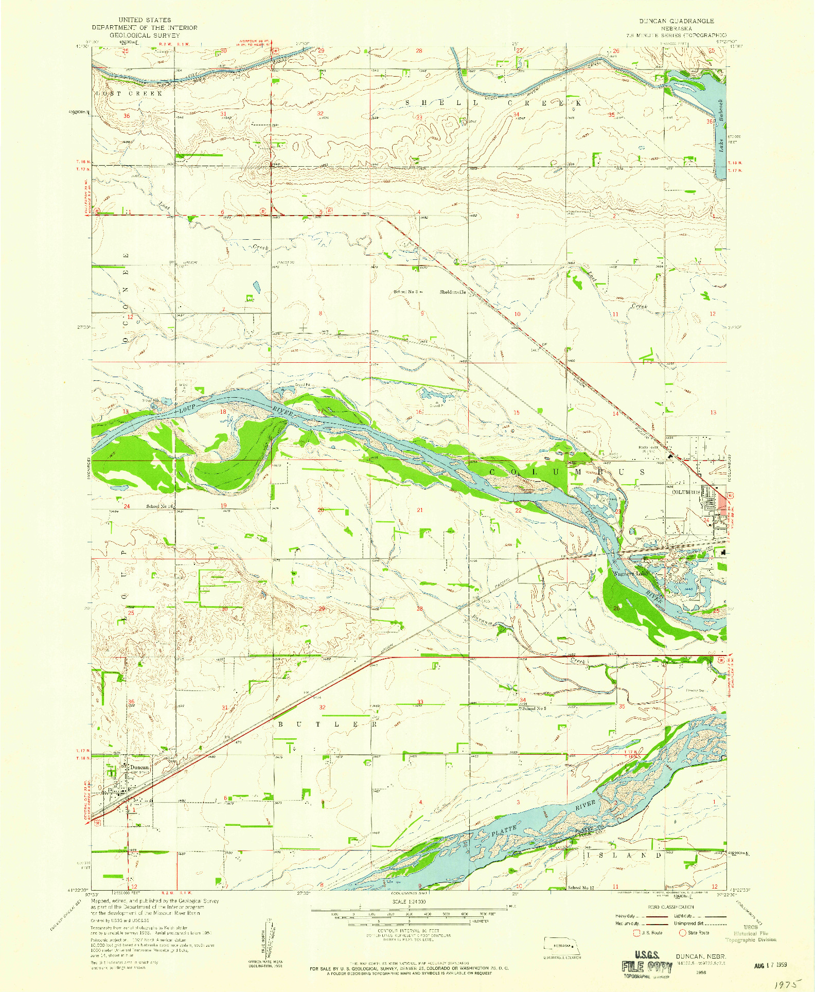 USGS 1:24000-SCALE QUADRANGLE FOR DUNCAN, NE 1958