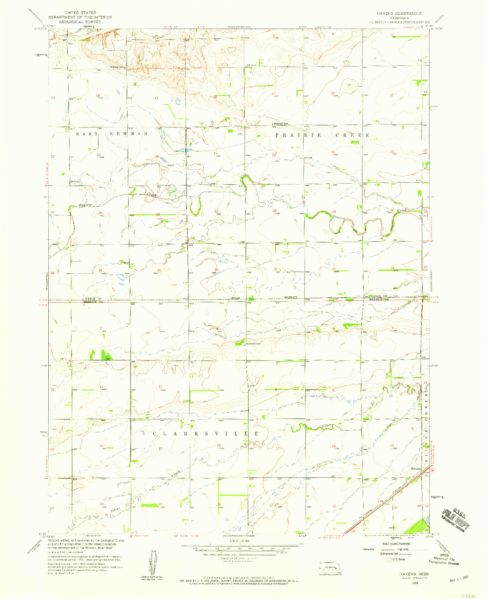 USGS 1:24000-SCALE QUADRANGLE FOR HAVENS, NE 1958