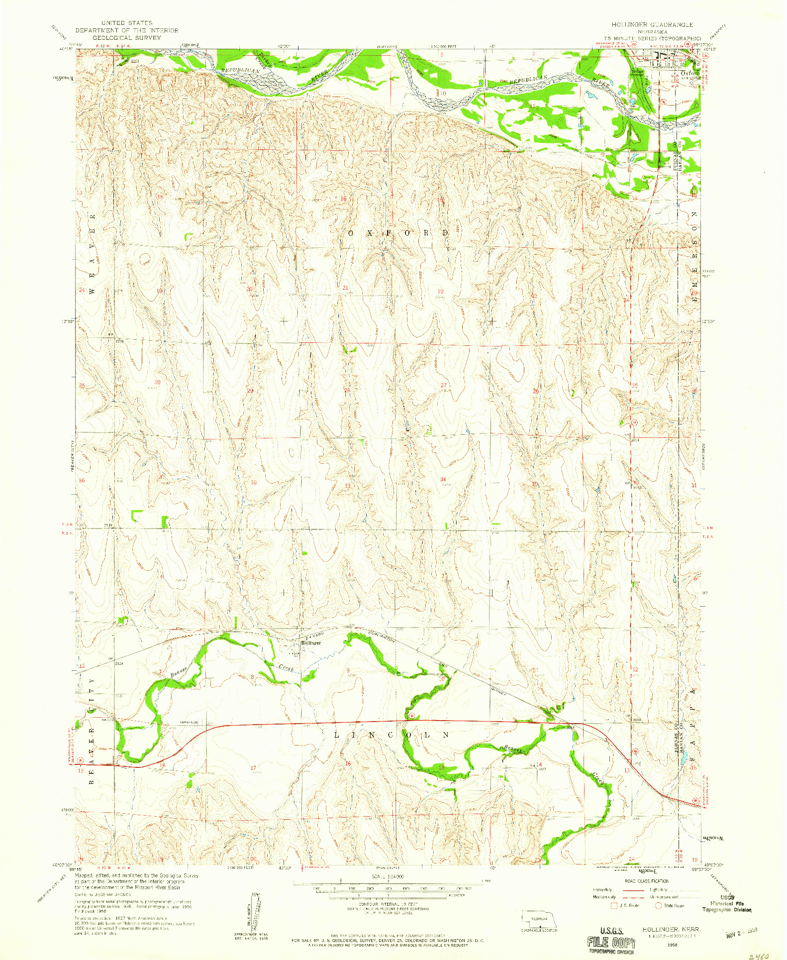USGS 1:24000-SCALE QUADRANGLE FOR HOLLINGER, NE 1958