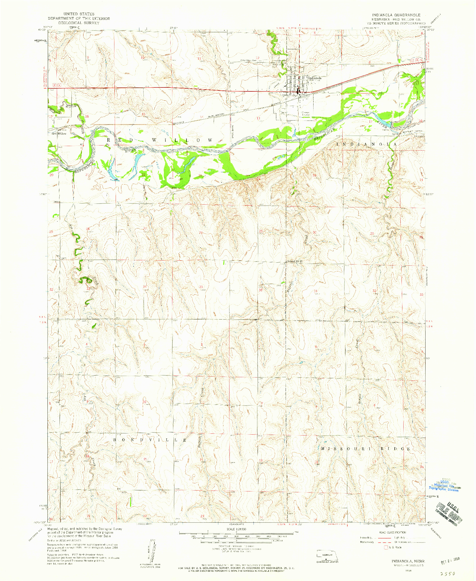 USGS 1:24000-SCALE QUADRANGLE FOR INDIANOLA, NE 1958