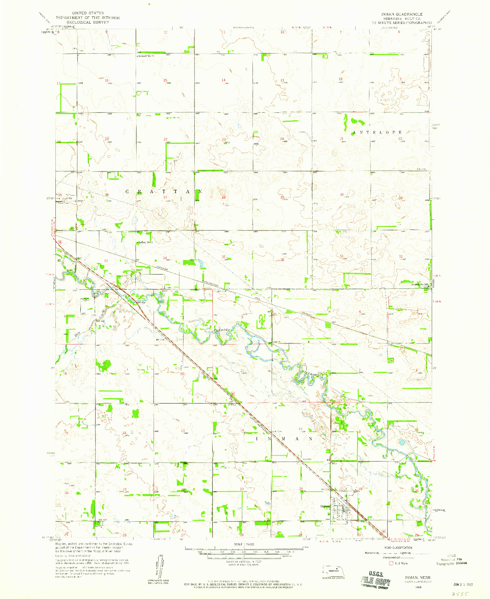 USGS 1:24000-SCALE QUADRANGLE FOR INMAN, NE 1958