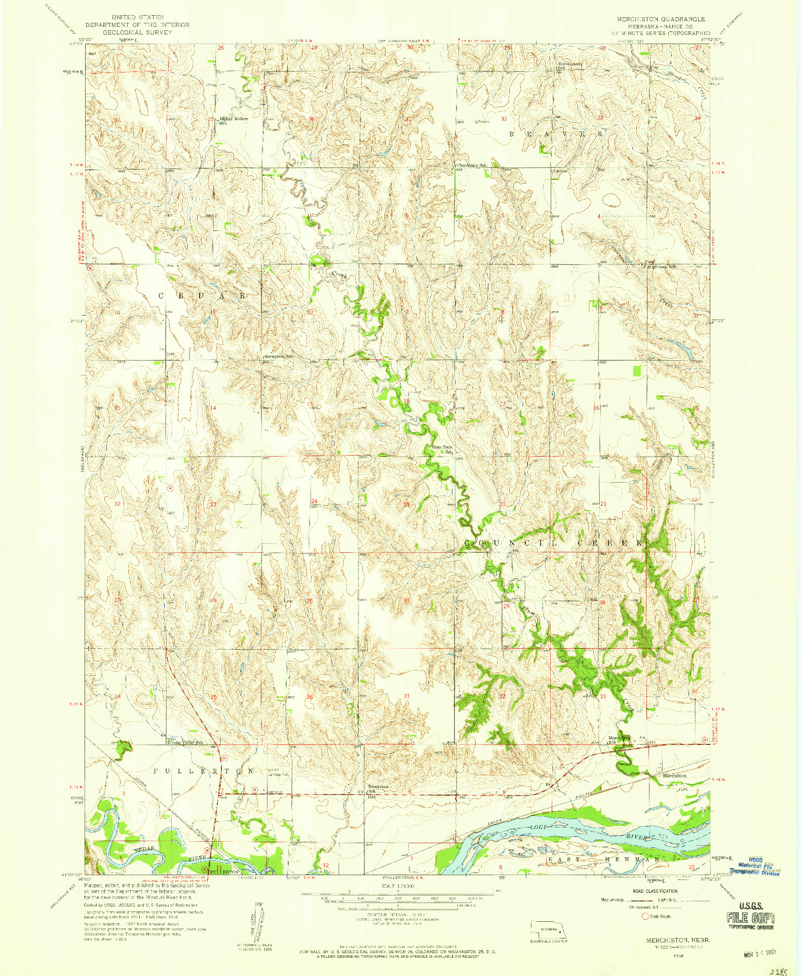 USGS 1:24000-SCALE QUADRANGLE FOR MERCHISTON, NE 1958