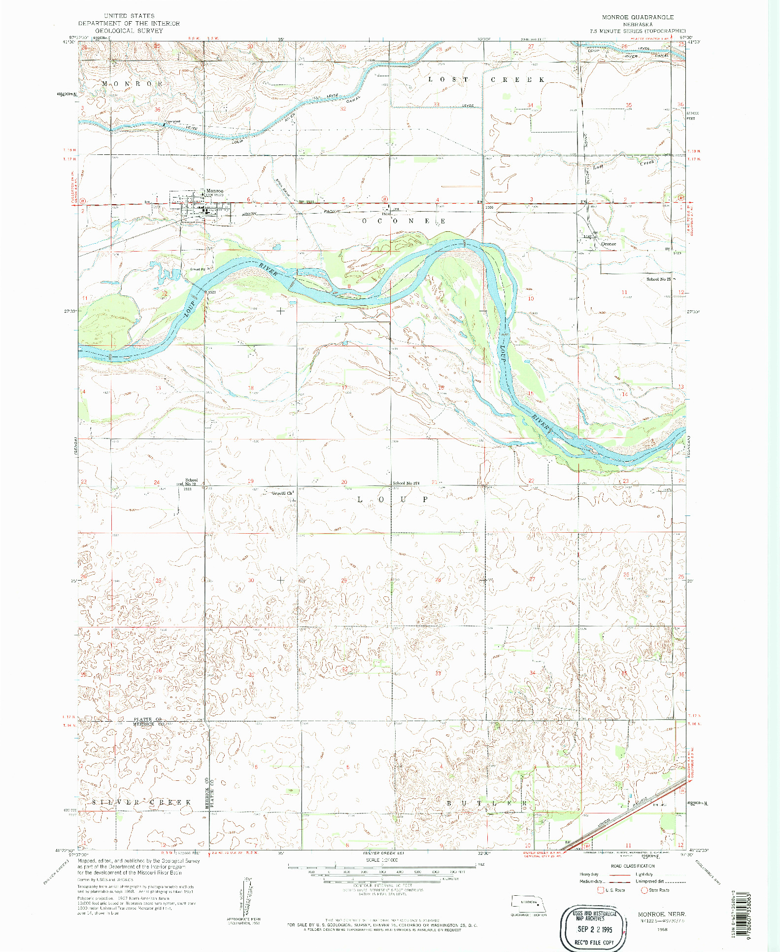 USGS 1:24000-SCALE QUADRANGLE FOR MONROE, NE 1958