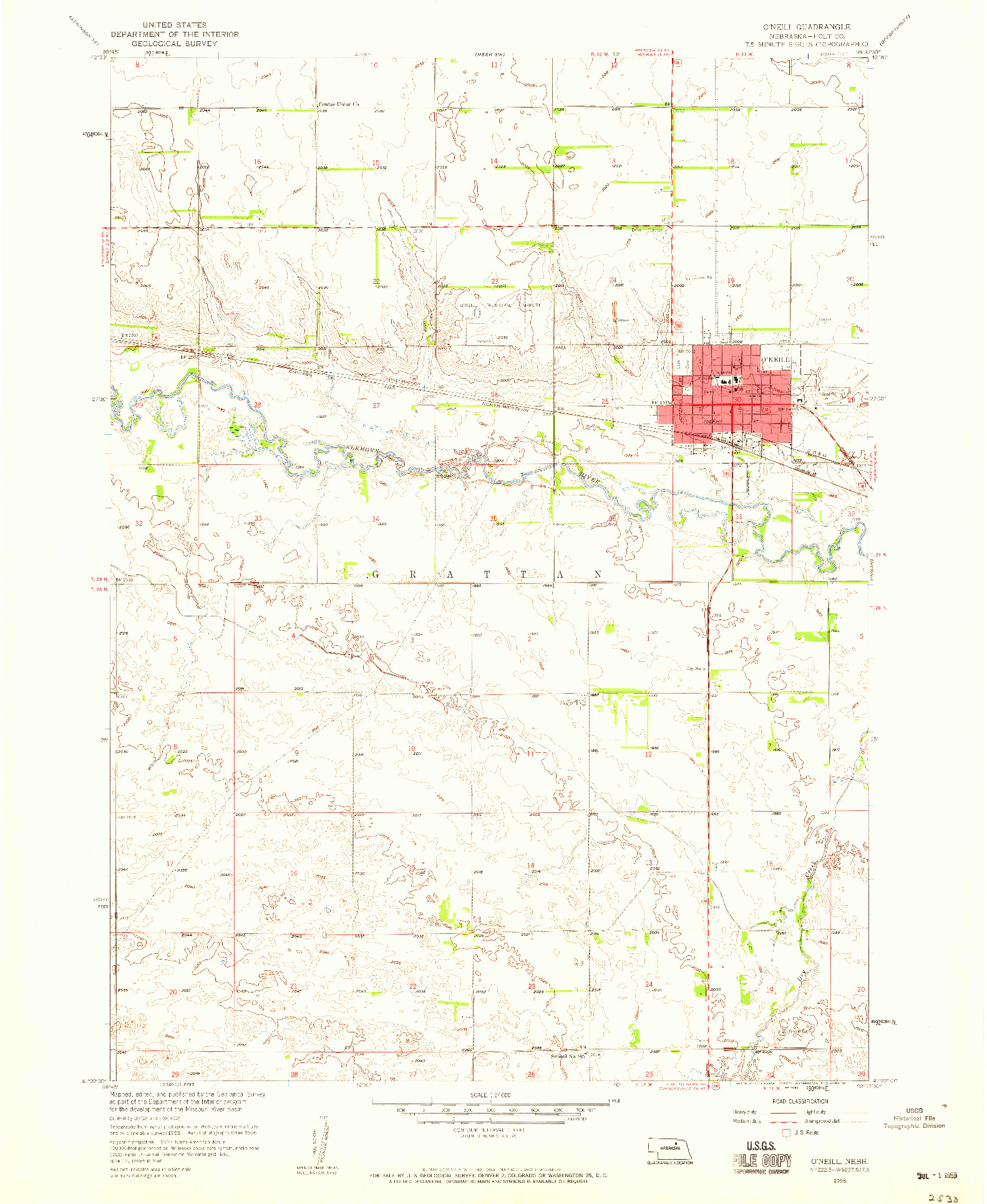USGS 1:24000-SCALE QUADRANGLE FOR O'NEILL, NE 1958