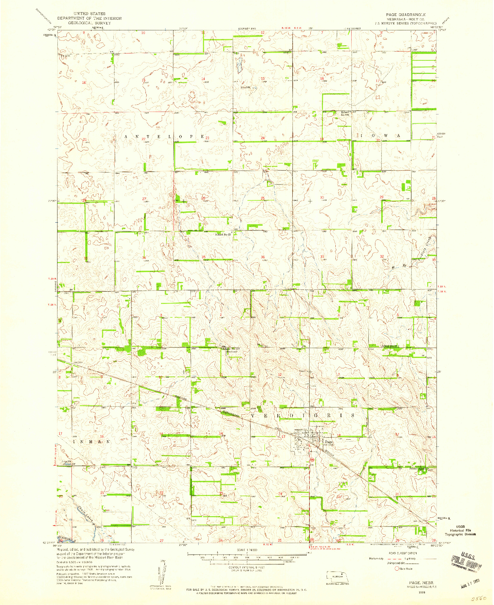 USGS 1:24000-SCALE QUADRANGLE FOR PAGE, NE 1958