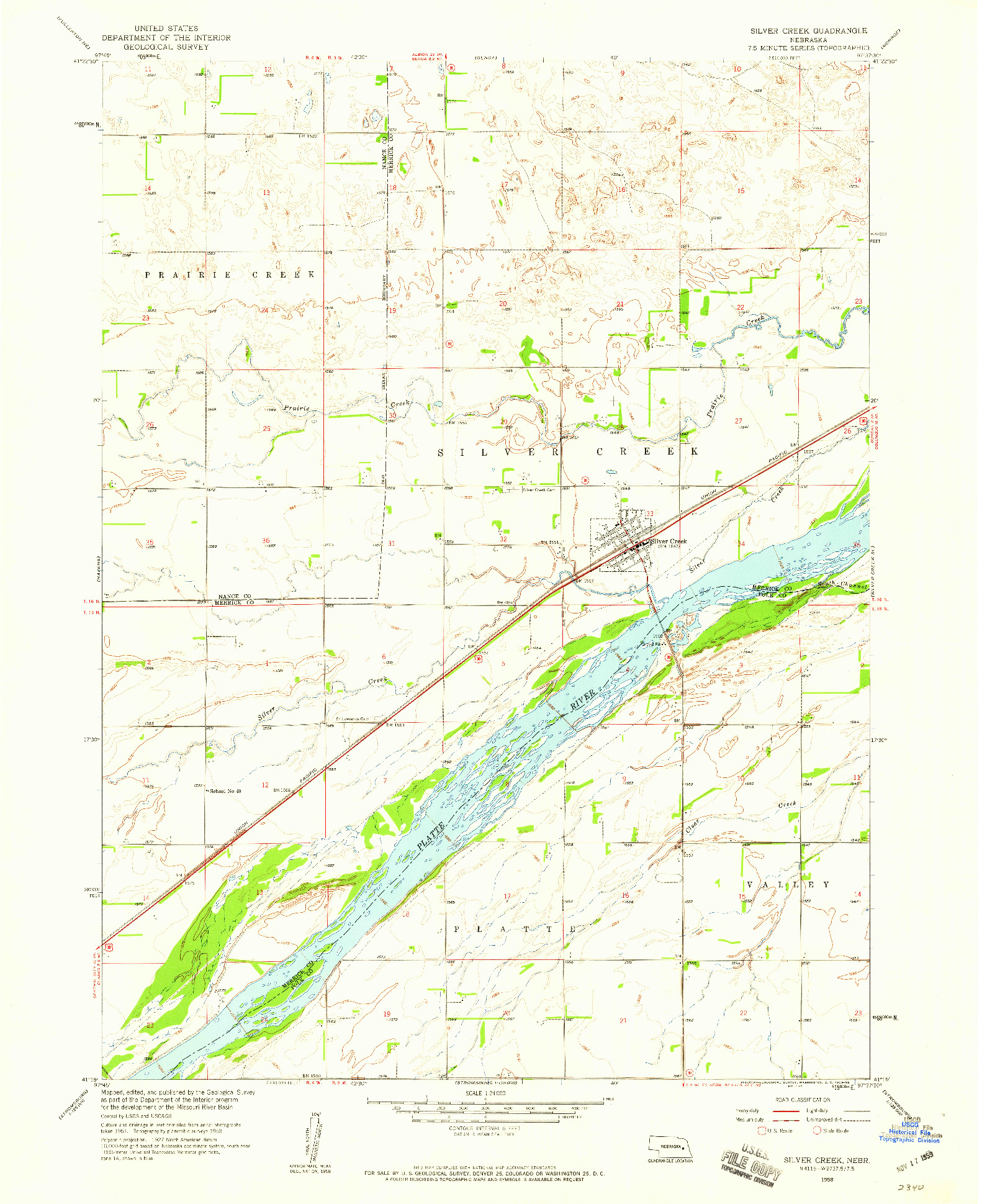USGS 1:24000-SCALE QUADRANGLE FOR SILVER CREEK, NE 1958