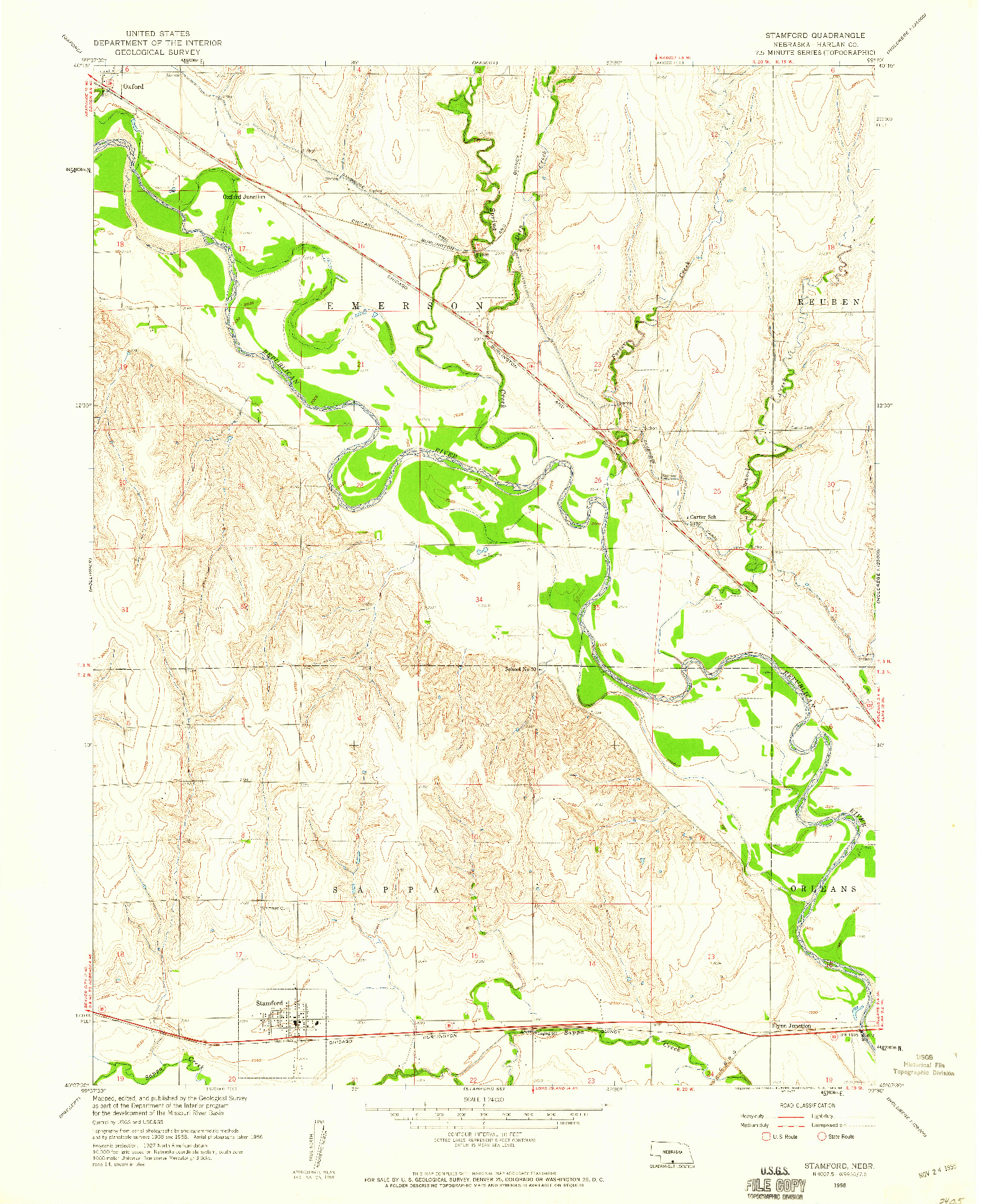 USGS 1:24000-SCALE QUADRANGLE FOR STAMFORD, NE 1958