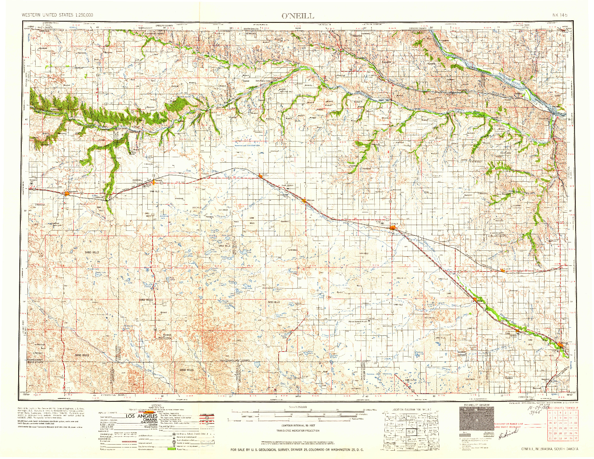 USGS 1:250000-SCALE QUADRANGLE FOR O'NEILL, NE 1959