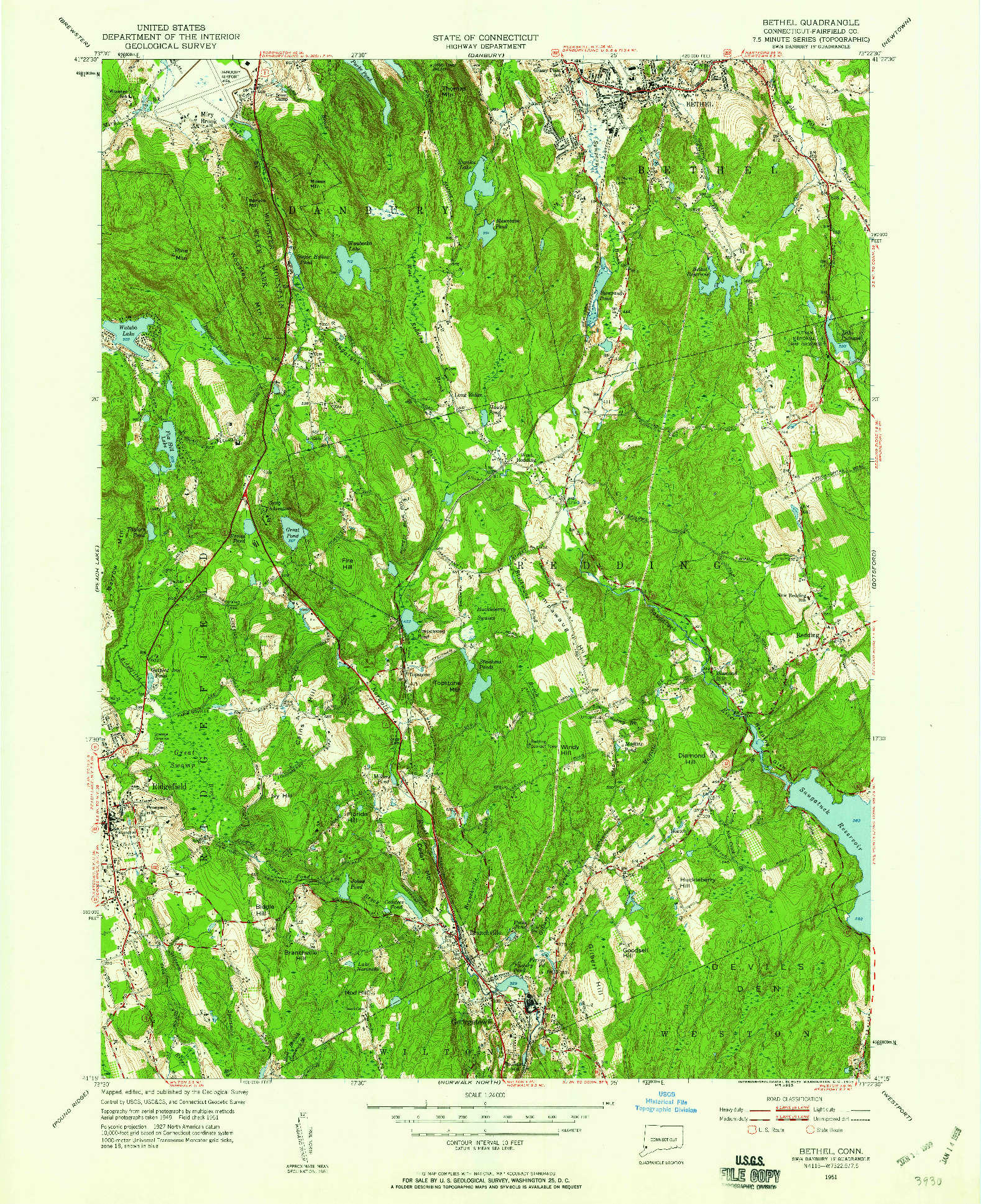 USGS 1:24000-SCALE QUADRANGLE FOR BETHEL, CT 1951