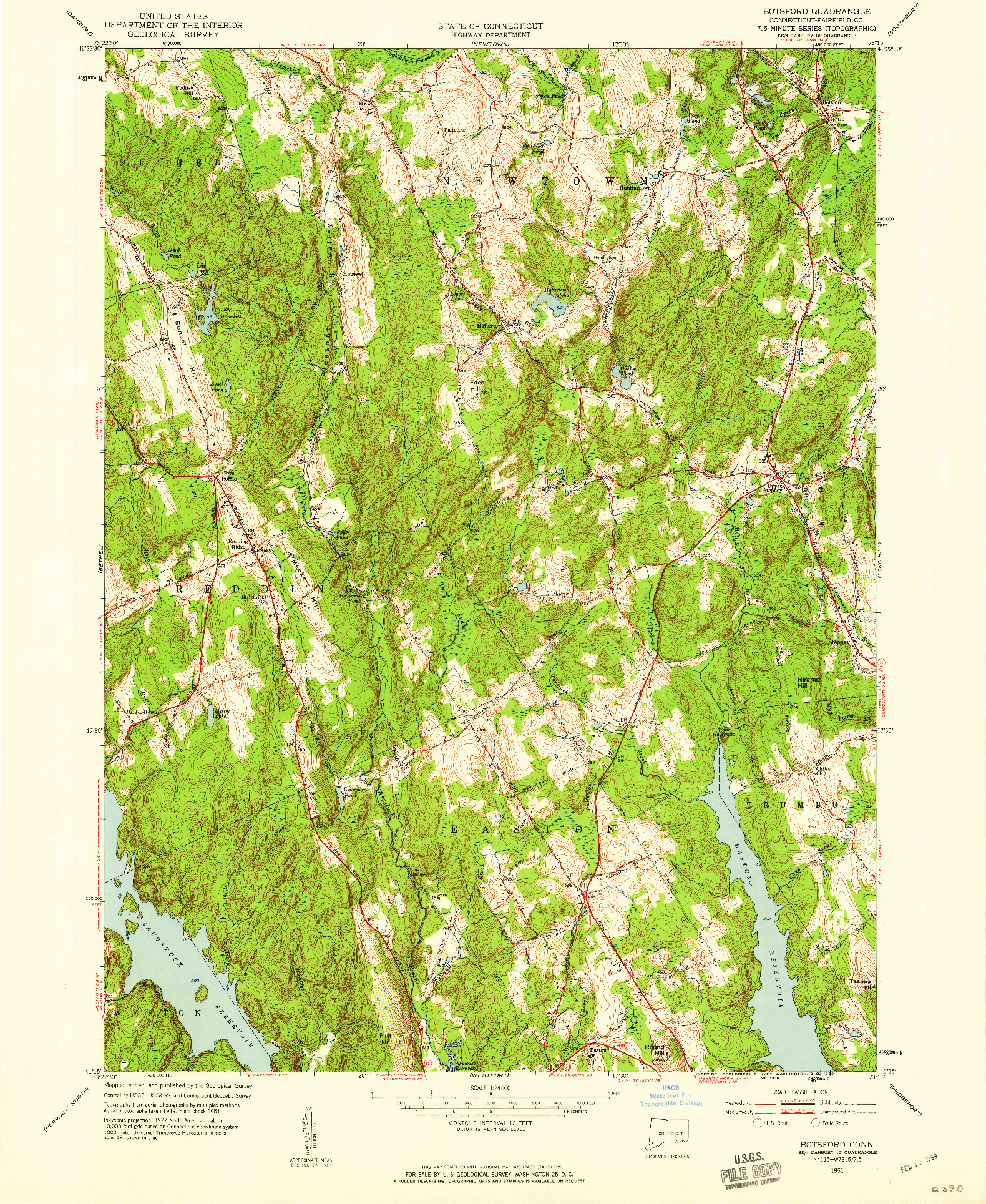 USGS 1:24000-SCALE QUADRANGLE FOR BOTSFORD, CT 1951